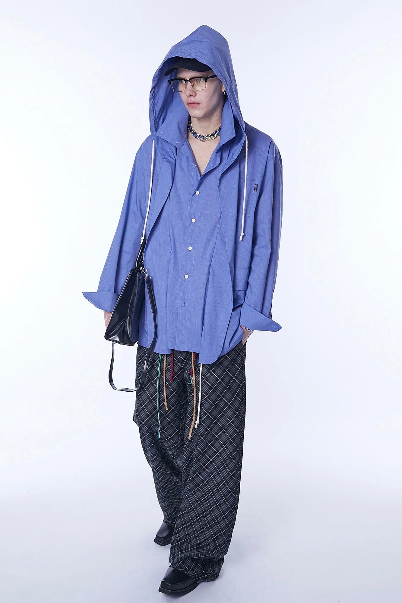 ASSEEN Deconstructed Layered Placket Oversized Hood Shirt