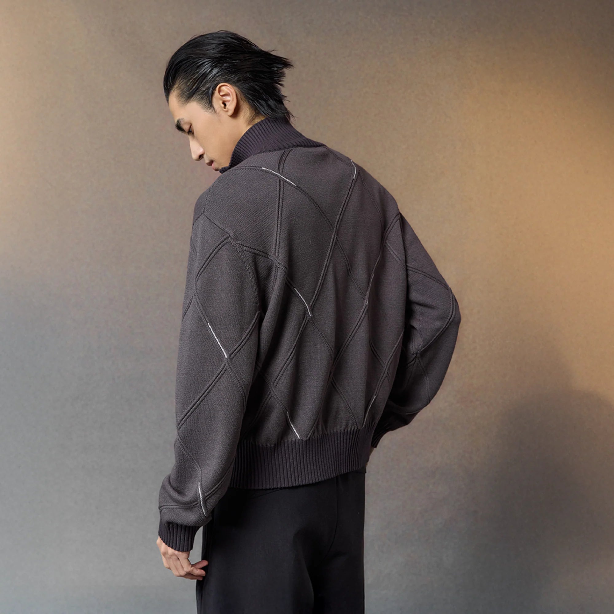ALVNG AR ANTS Geometric Stitch Zip-Up Sweater