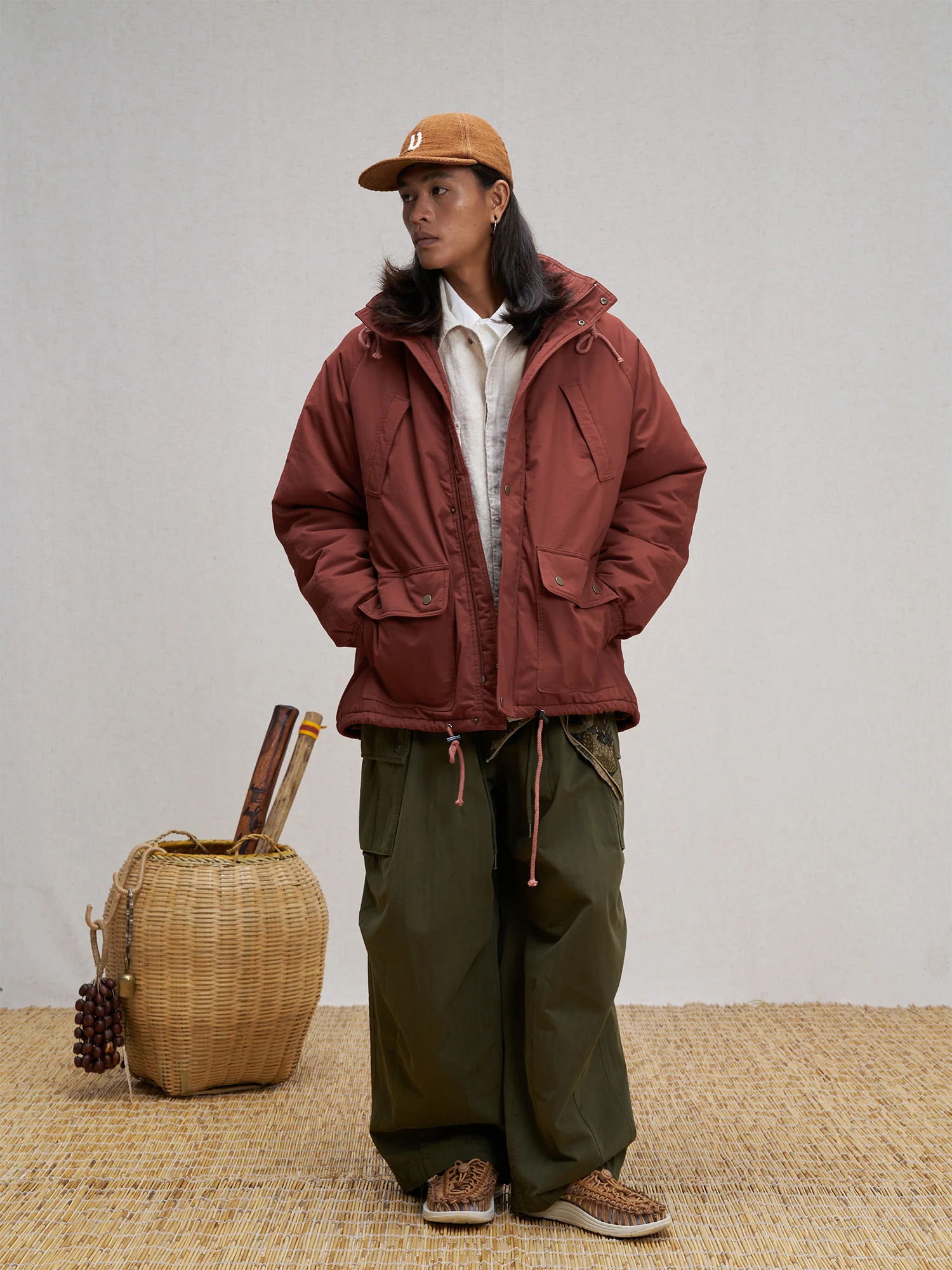 UNLIMITED MOTE Patchwork-Elbow Padded Utility Parka