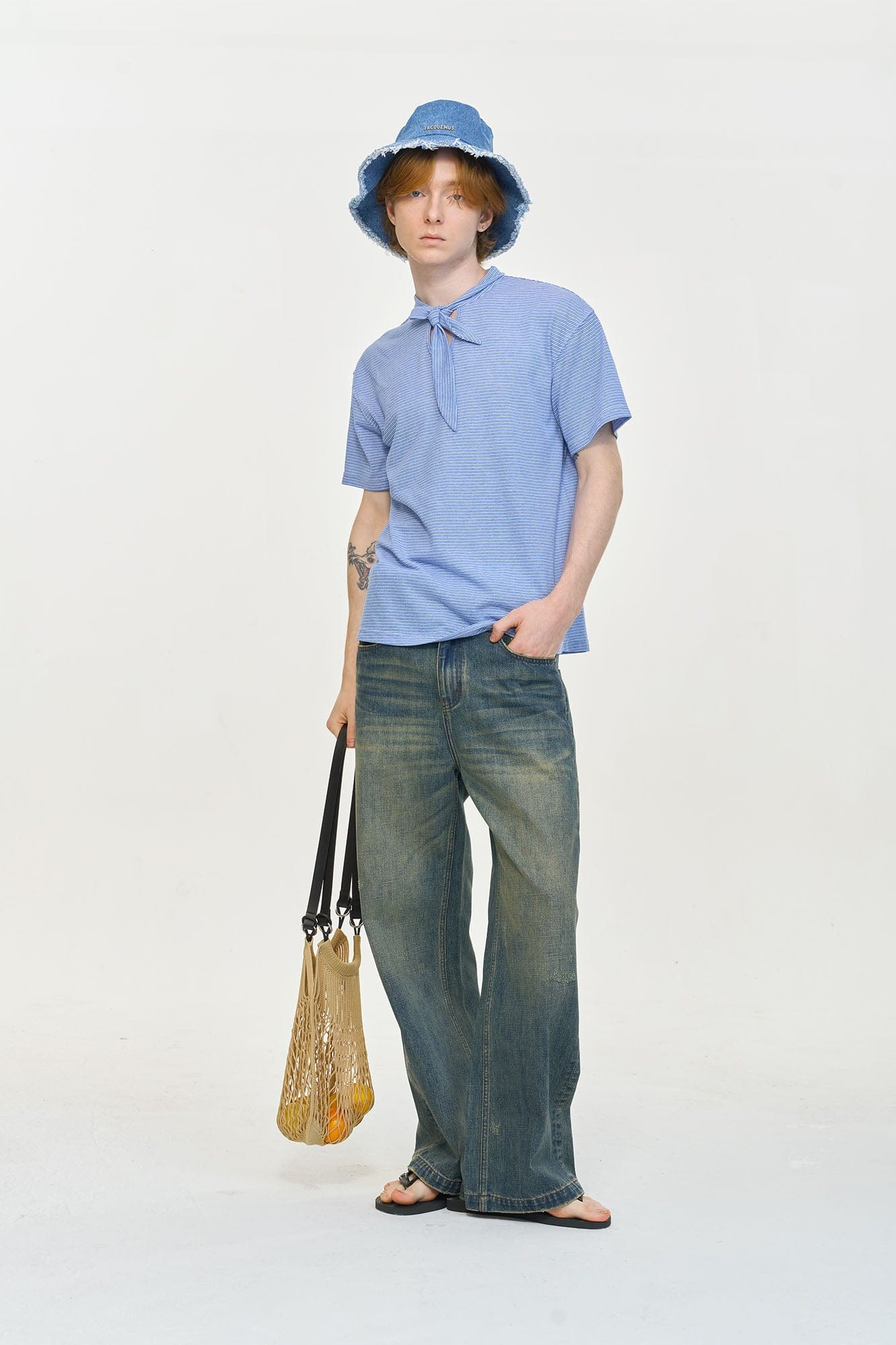 LEONSENSE Classical Striped Tie-Neck T-Shirt