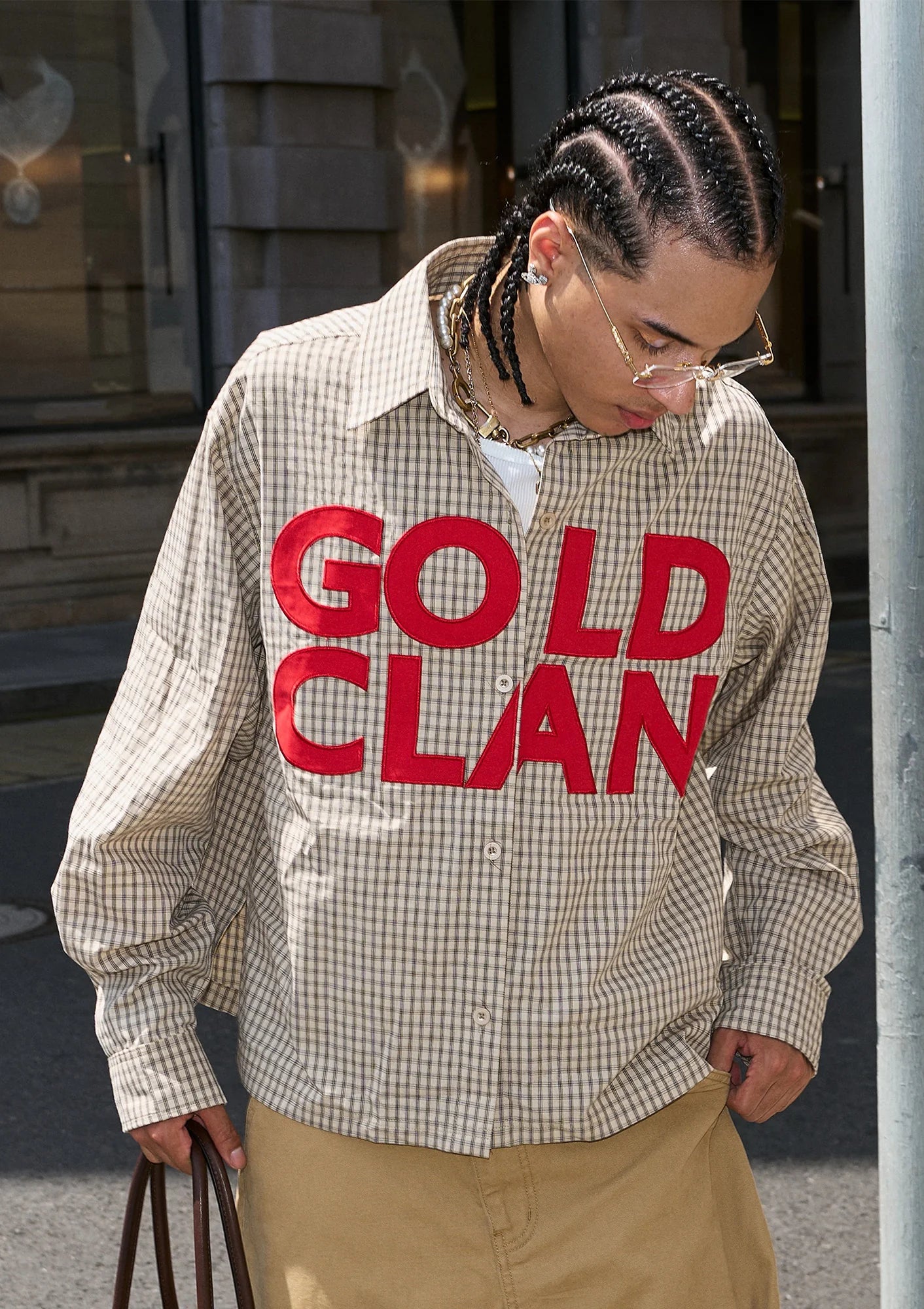 STEEPC Gingham Contrast Patch Boxy Shirt
