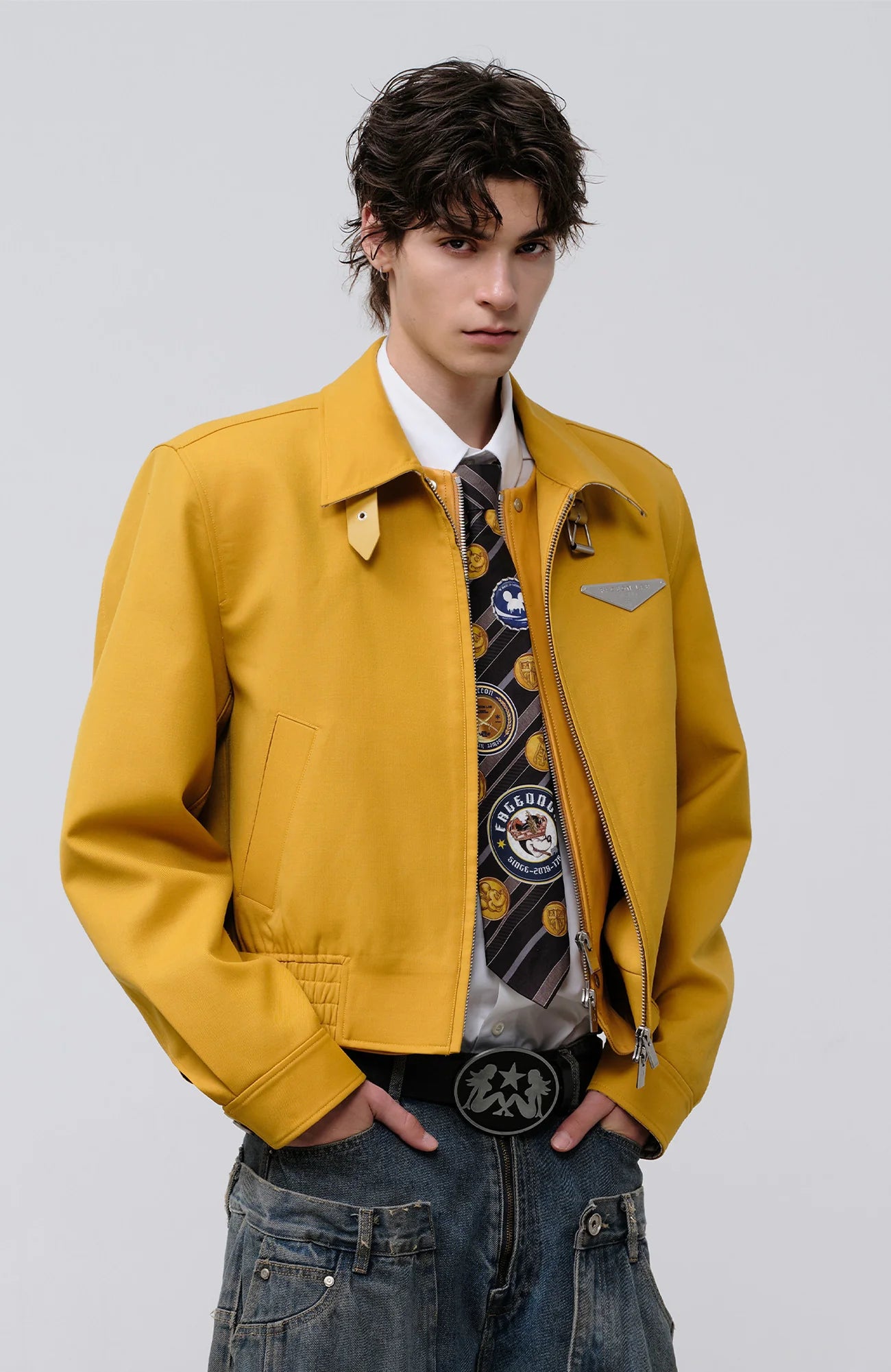 FACEONLAB Cropped Harrington Zip Jacket Yellow