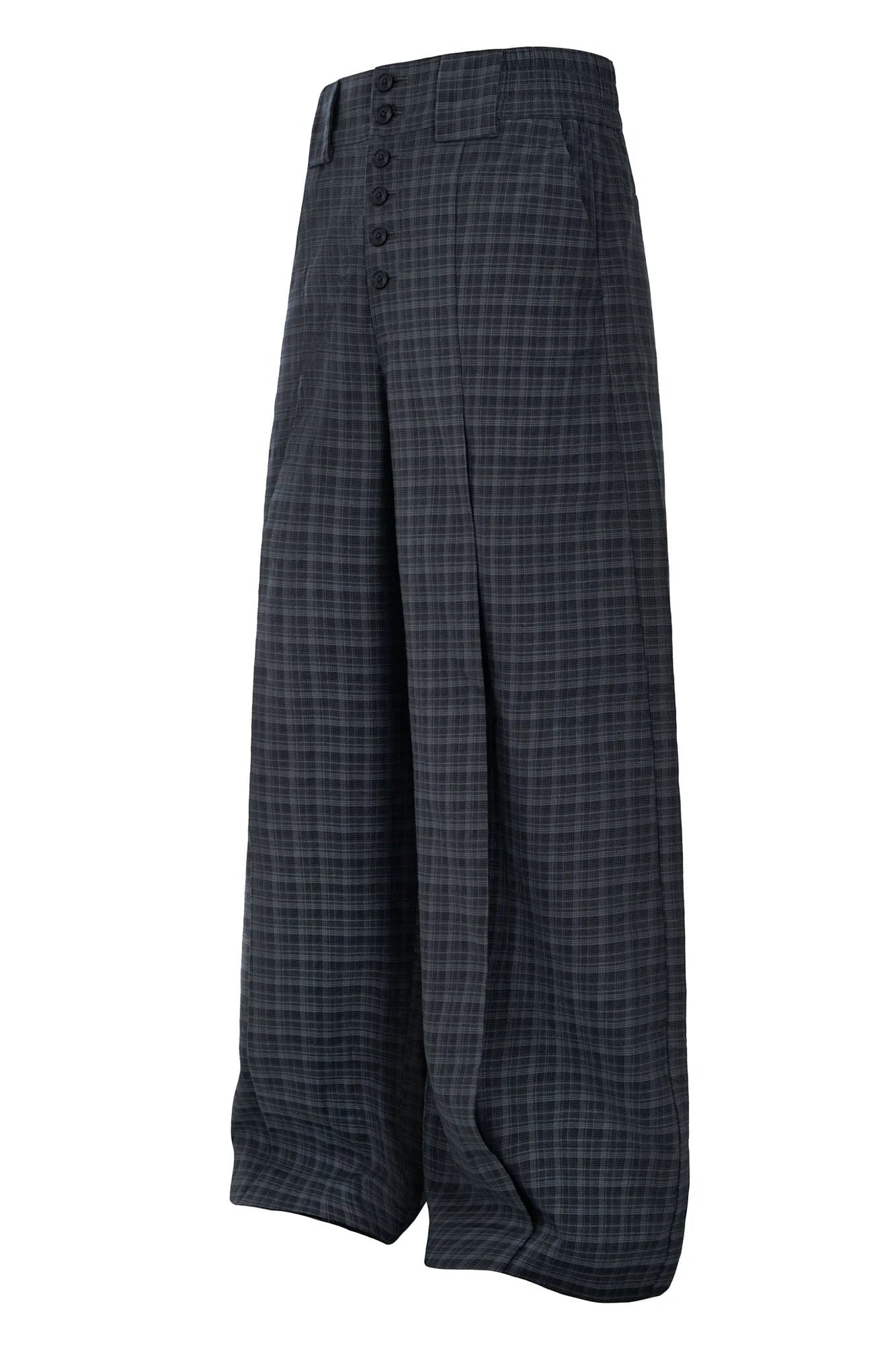 ESAIAS Retro Plaid Pleated Wide-Leg Pants