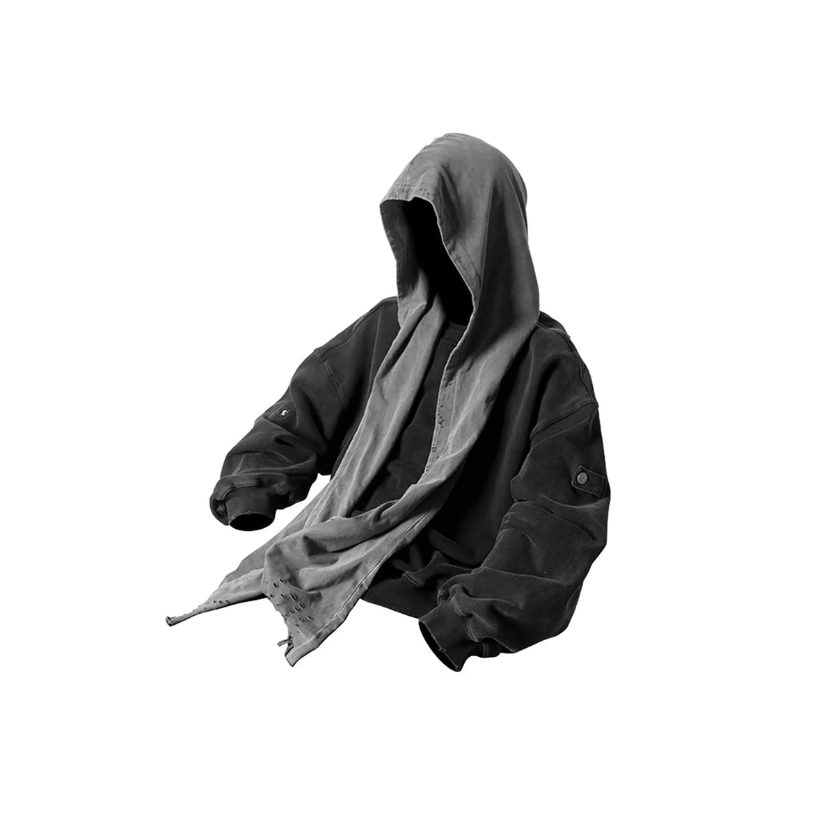 RELABEL Detachable-Hood Distressed Ripped Sweatshirt