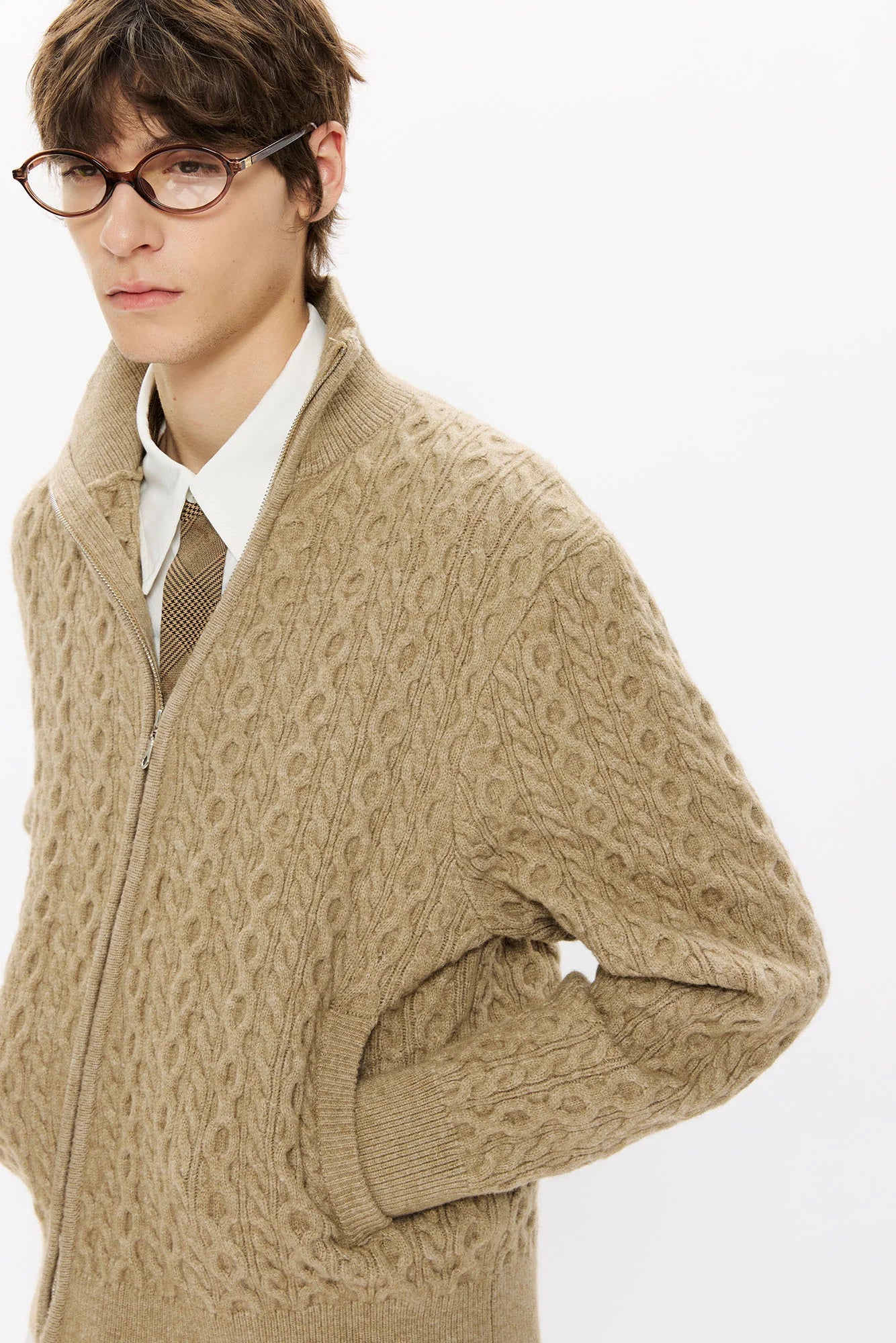 KREATE Asymmetrical Zip Cable-Knit Sweater