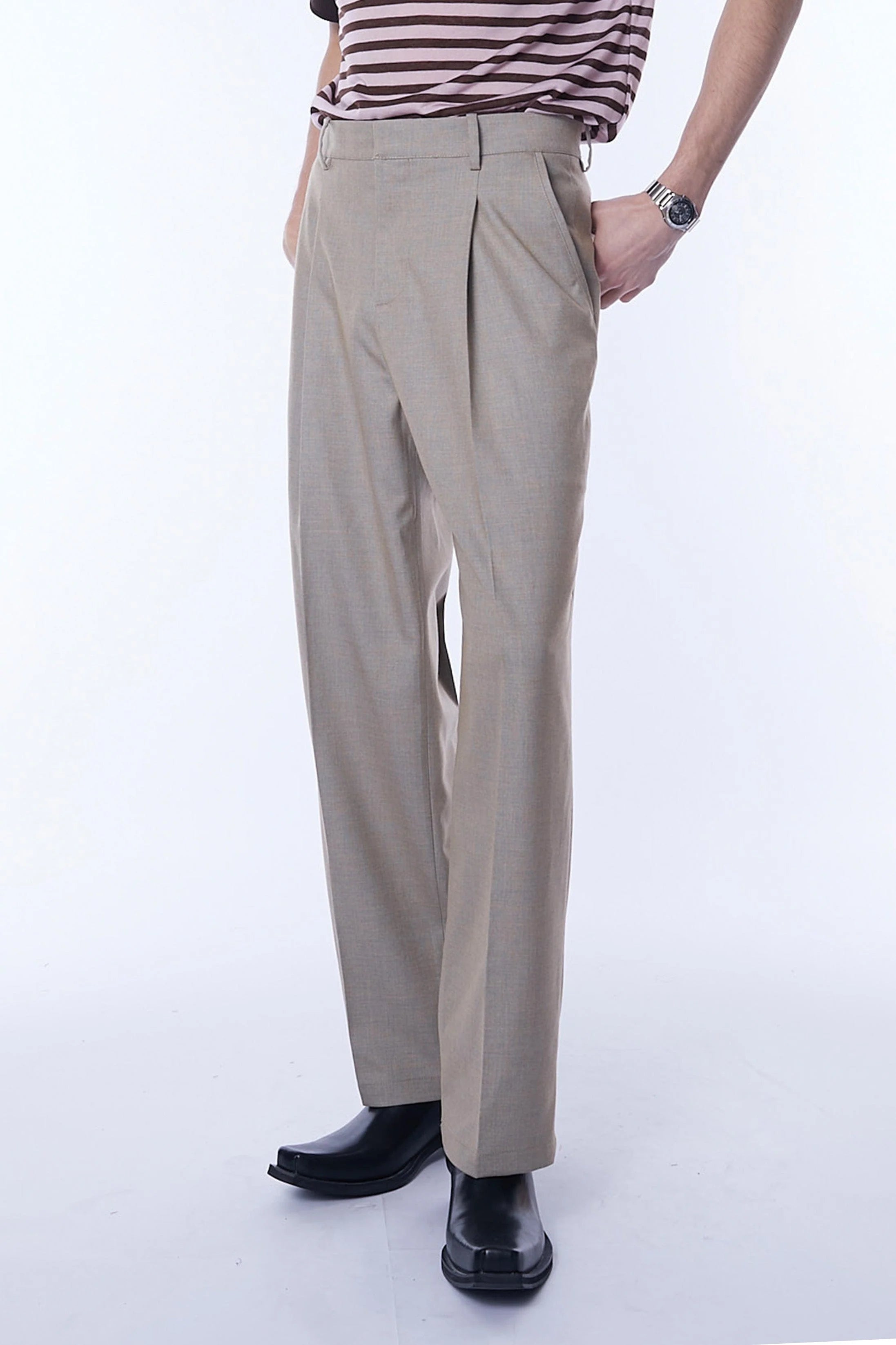 ASSEEN Essential Pleated Straight-Leg Cigarette Trousers