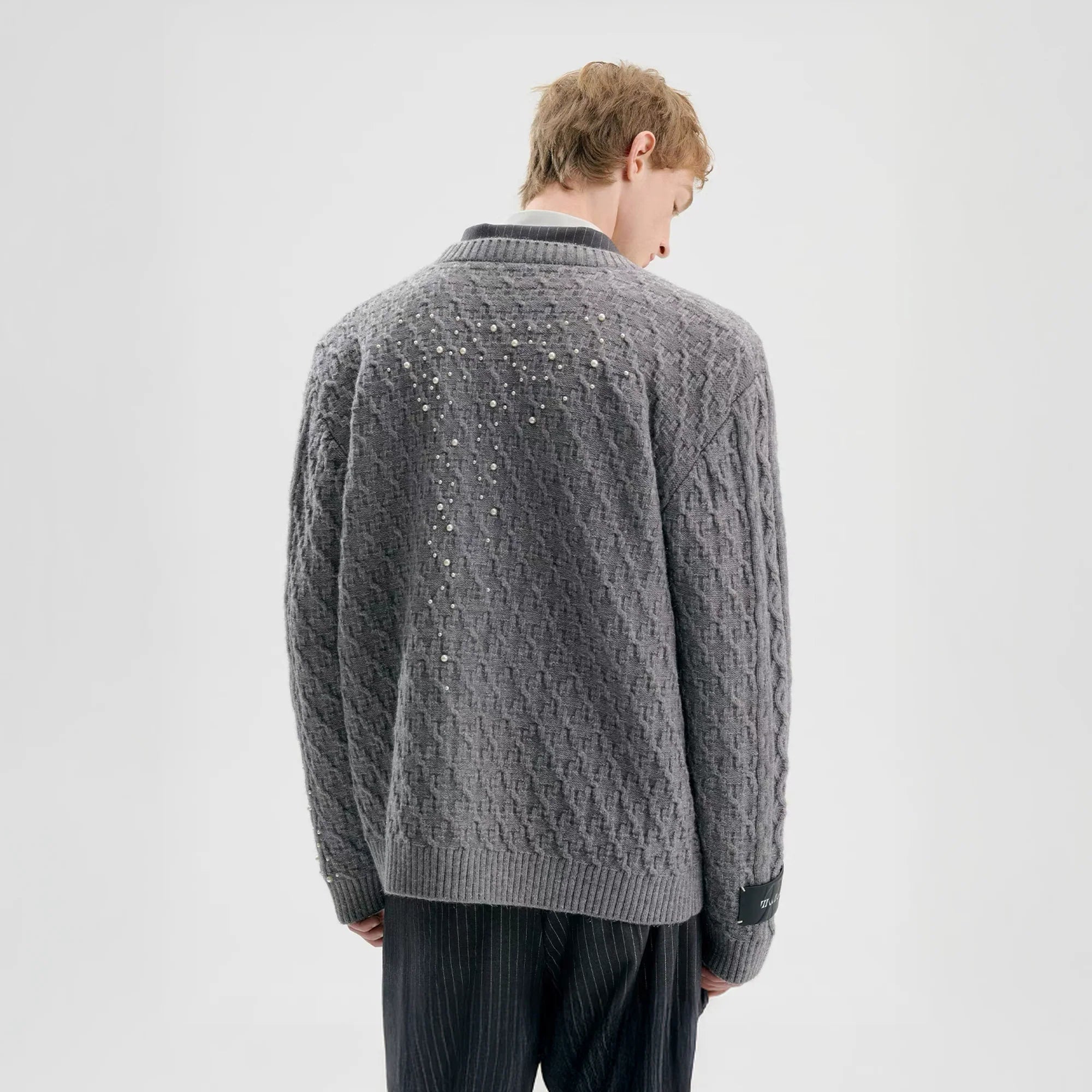 TIWILLTANG Pearl-Embellished Cable Knit Cardigan