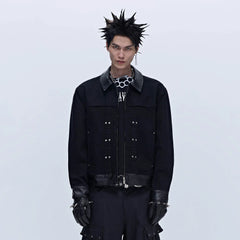 SAVAGEGROWTHWORLD Rivet Faux Leather Paneled Detroit Jacket