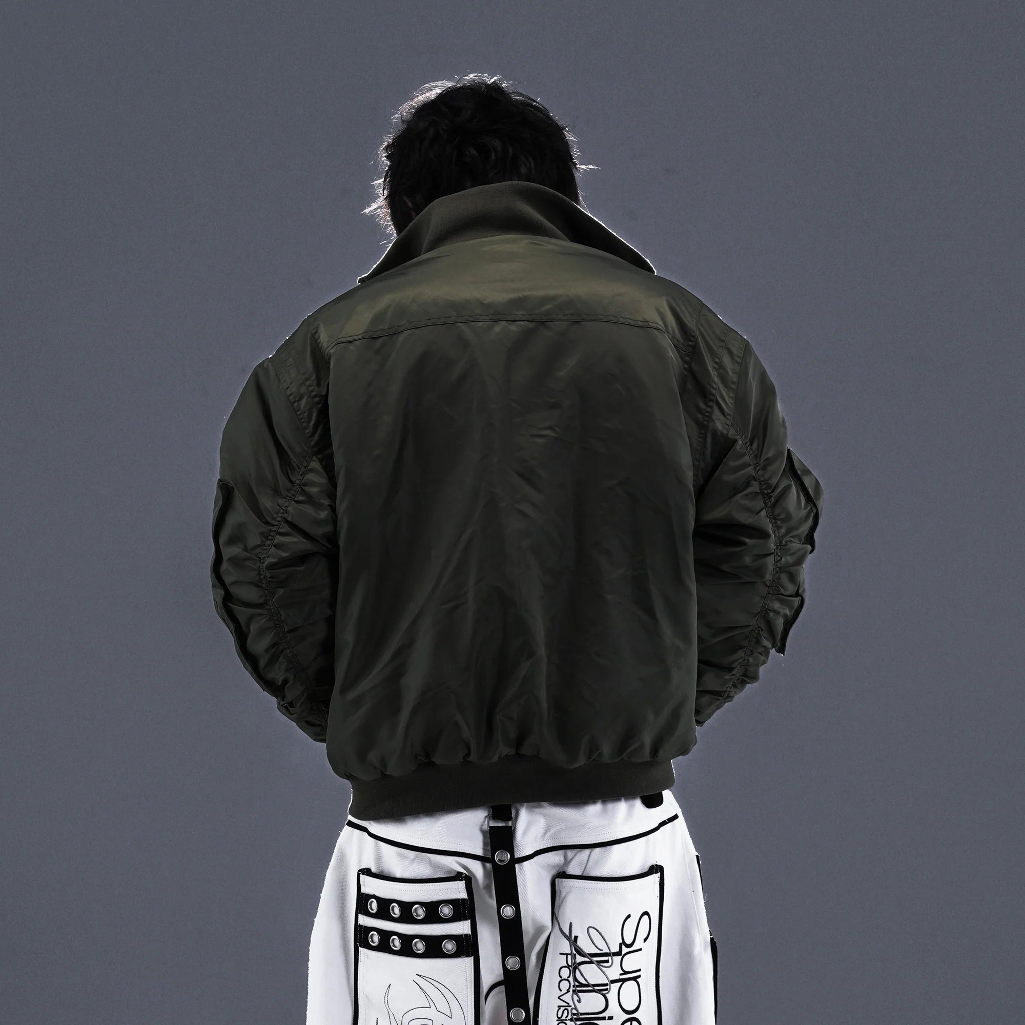 PCCVISION Tribal Embroidered Bomber Jacket Green