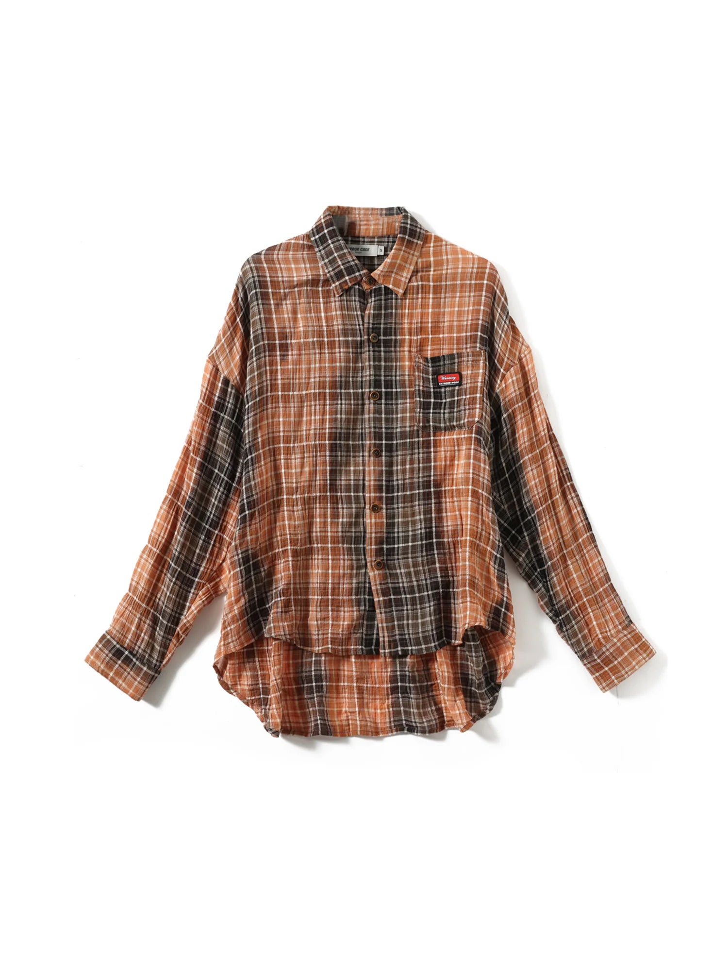 ERROR CODE ROBOT Tie-Dye Embroideried Crinkle Plaid Shirt