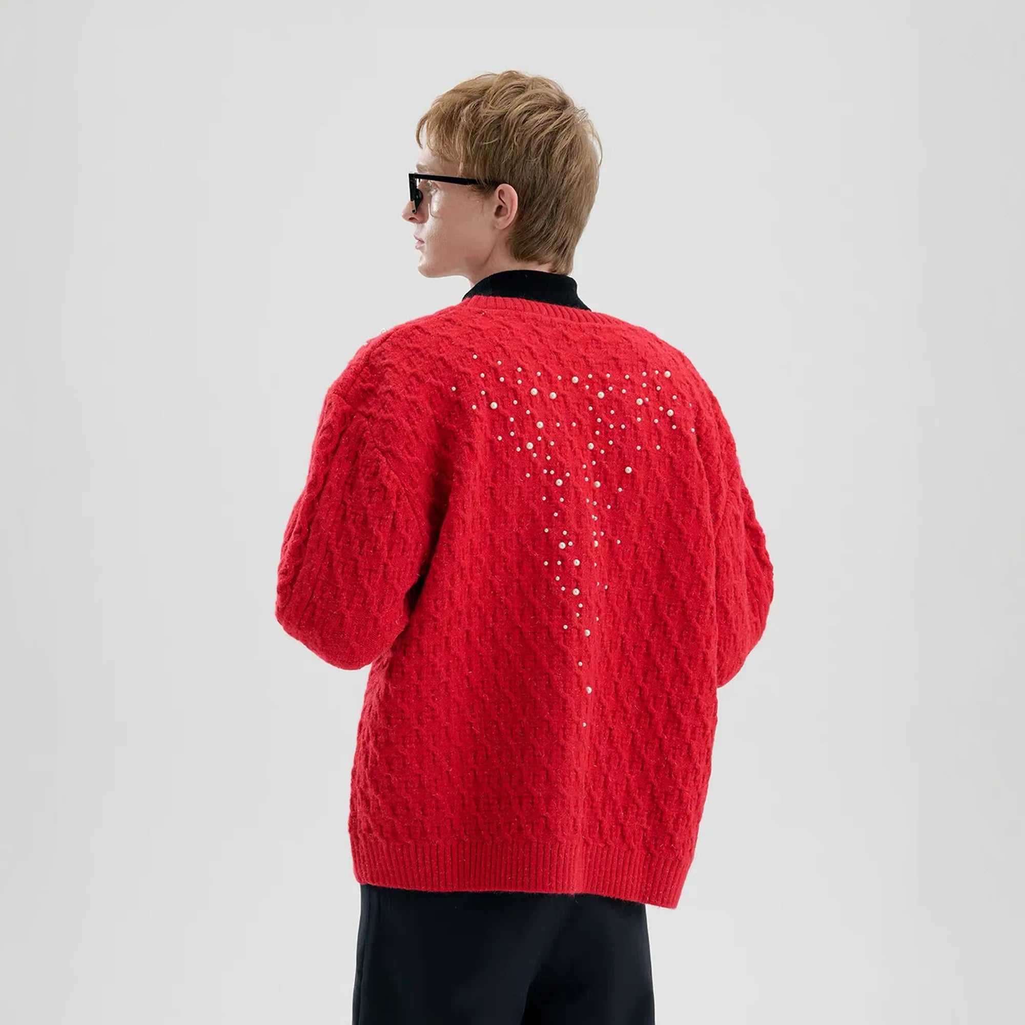 TIWILLTANG Pearl-Embellished Cable Knit Cardigan