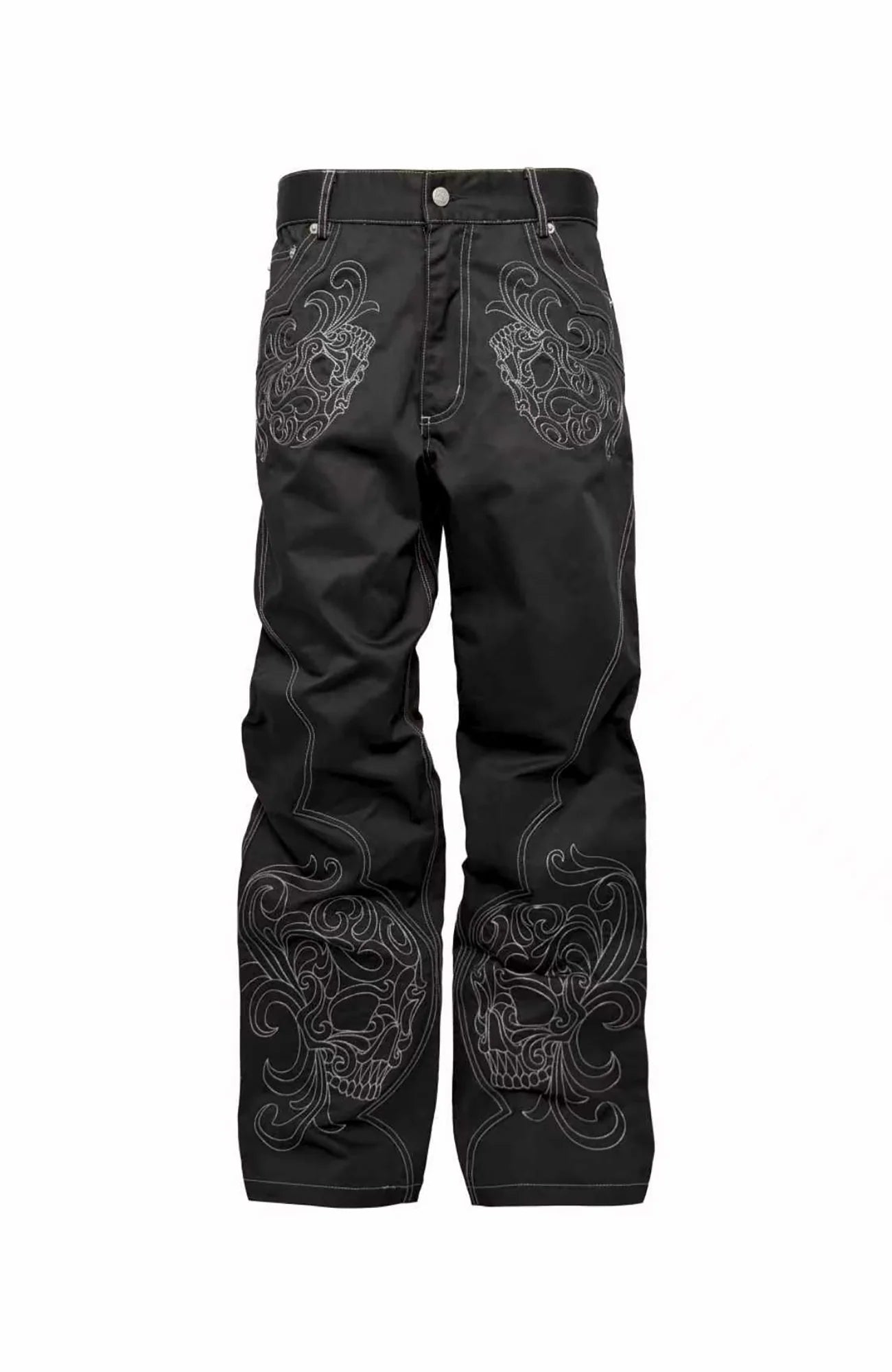 PCCVISION Skull Contrast-Stitch Embroidered Pants
