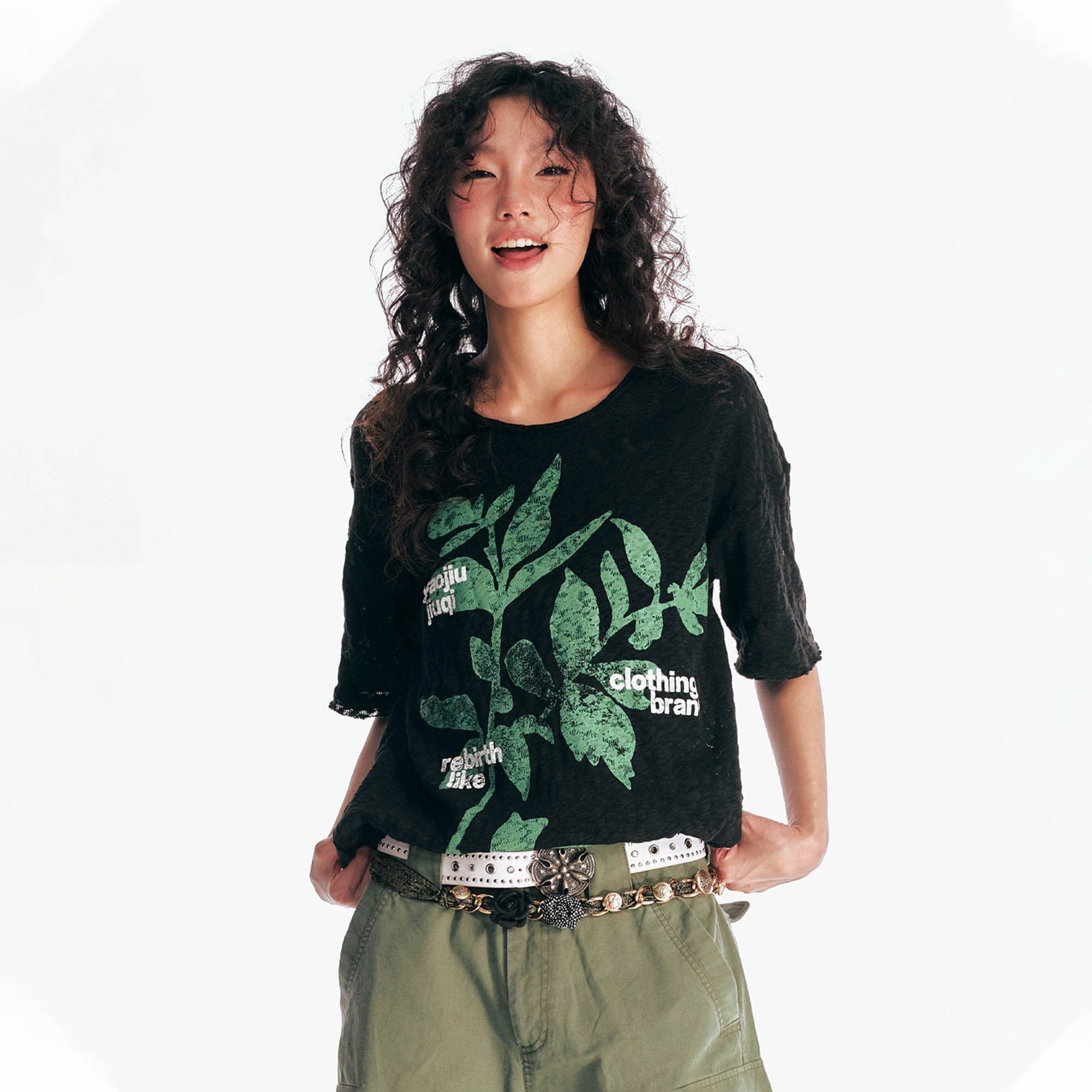 1997 POSTOFFICE Sesame Leaves Graphics Burnout T-Shirt