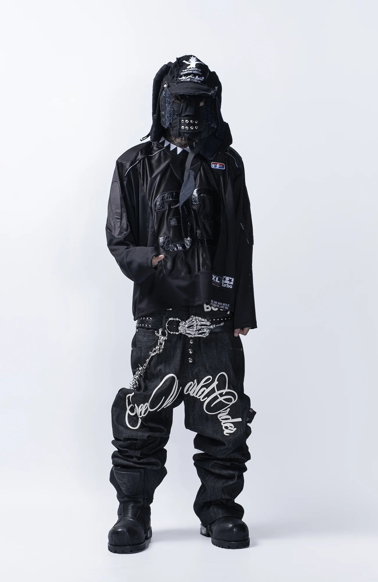 FVVO Layered-Waist Patterned Studded Jeans