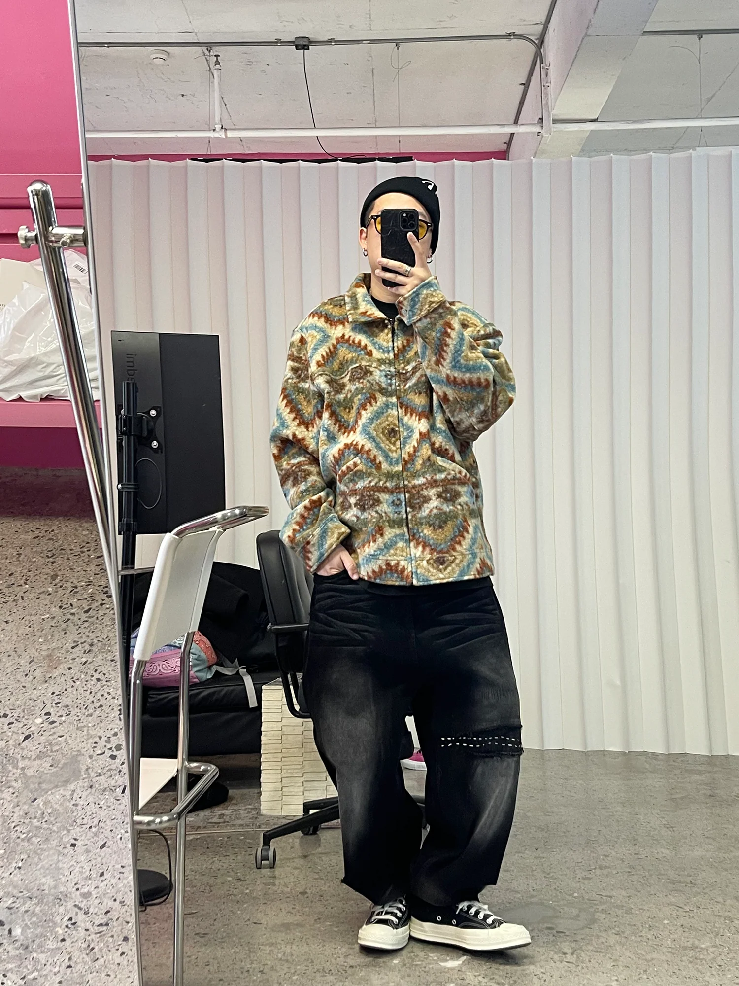 ME DA IGUAL Retro Tribal Jacquard Fleece Jacket