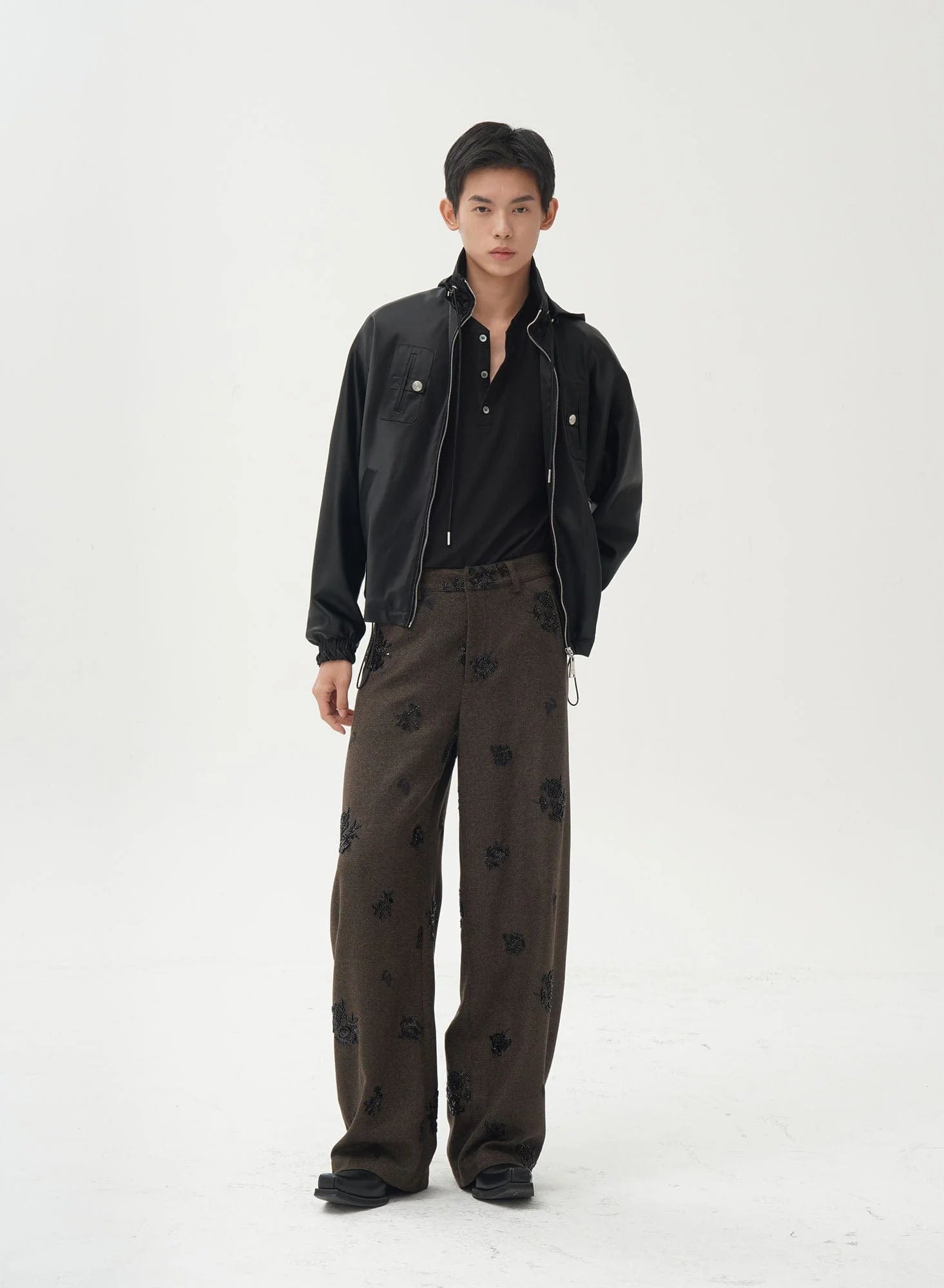 ORAL UTOPIA Embellished Sequin Embroidery Curved Pants