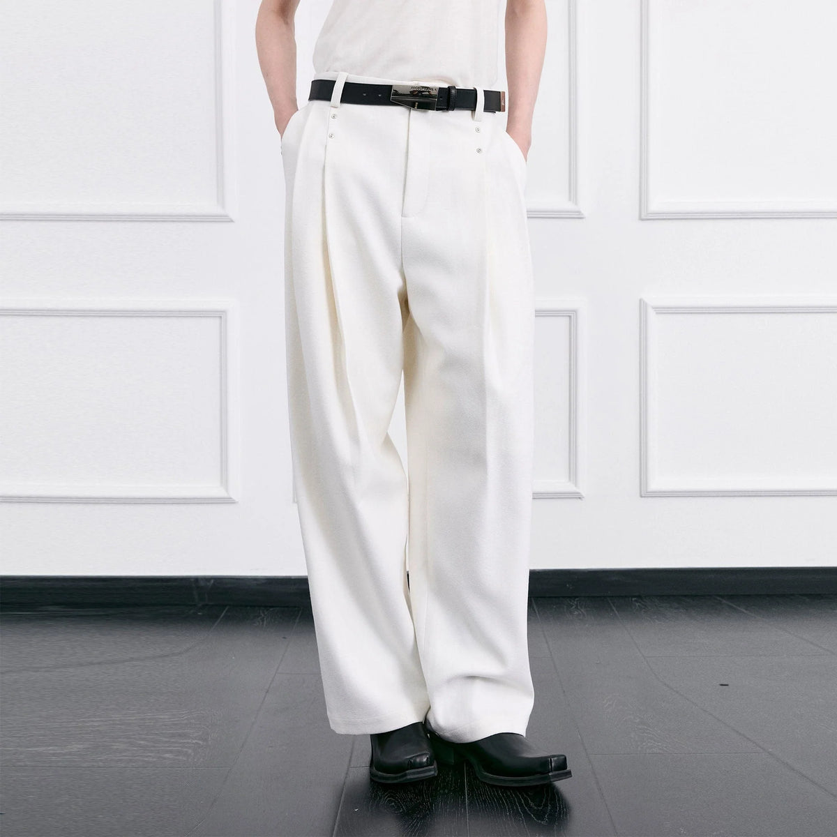 FACEONLAB Essential Wool-Blend Pleated Trousers