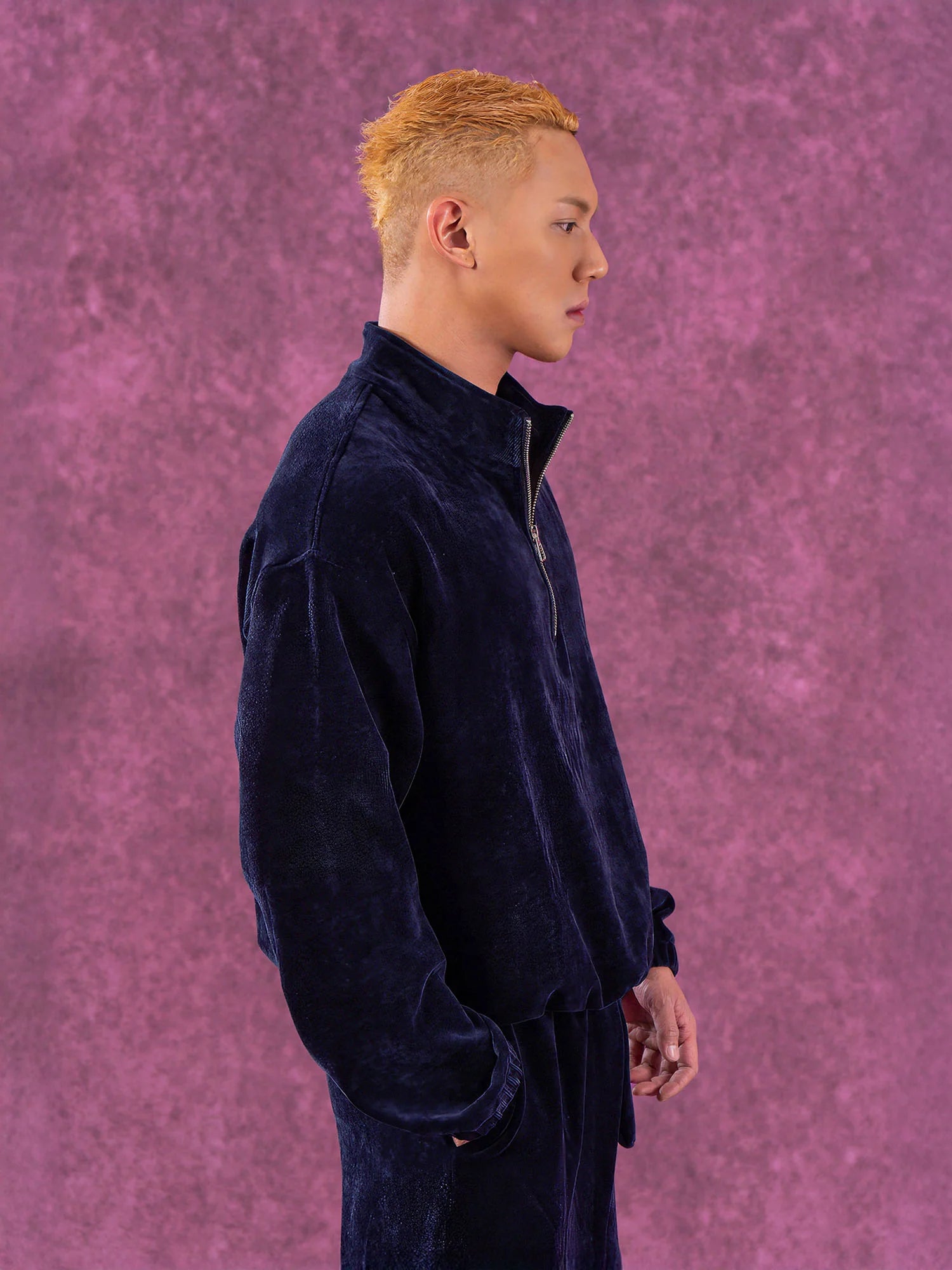 CLP Corduroy Elastic-Hem Half-Zip Pullover