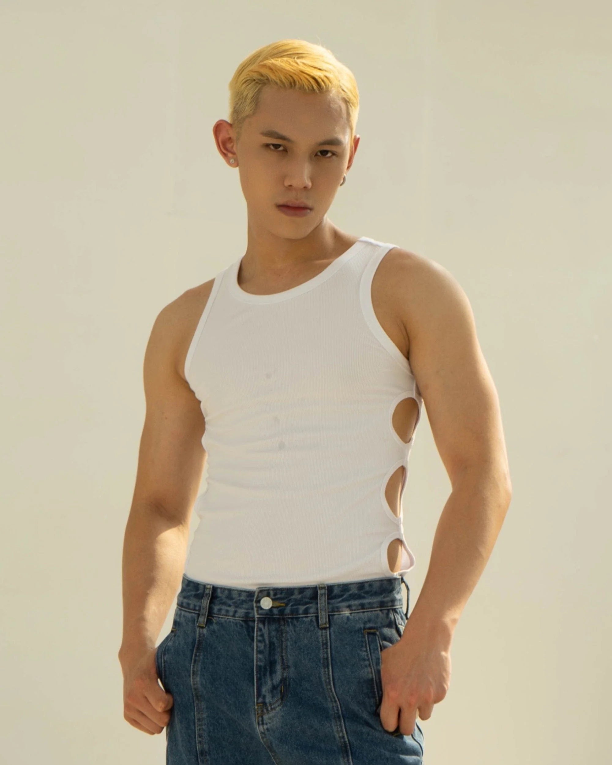 CLP Slim Hollowed Tank Top White