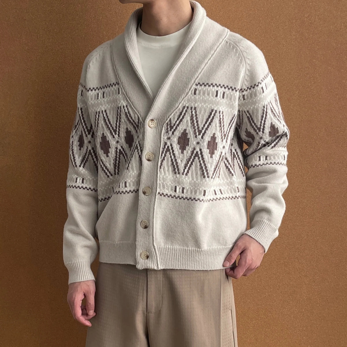 OKAYTHXBYE Fair Isle Shawl Collar Cardigan