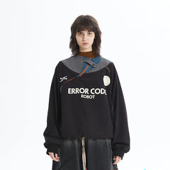 ERROR CODE ROBOT Asymmetric Zip Contrast Panel Sweatshirt