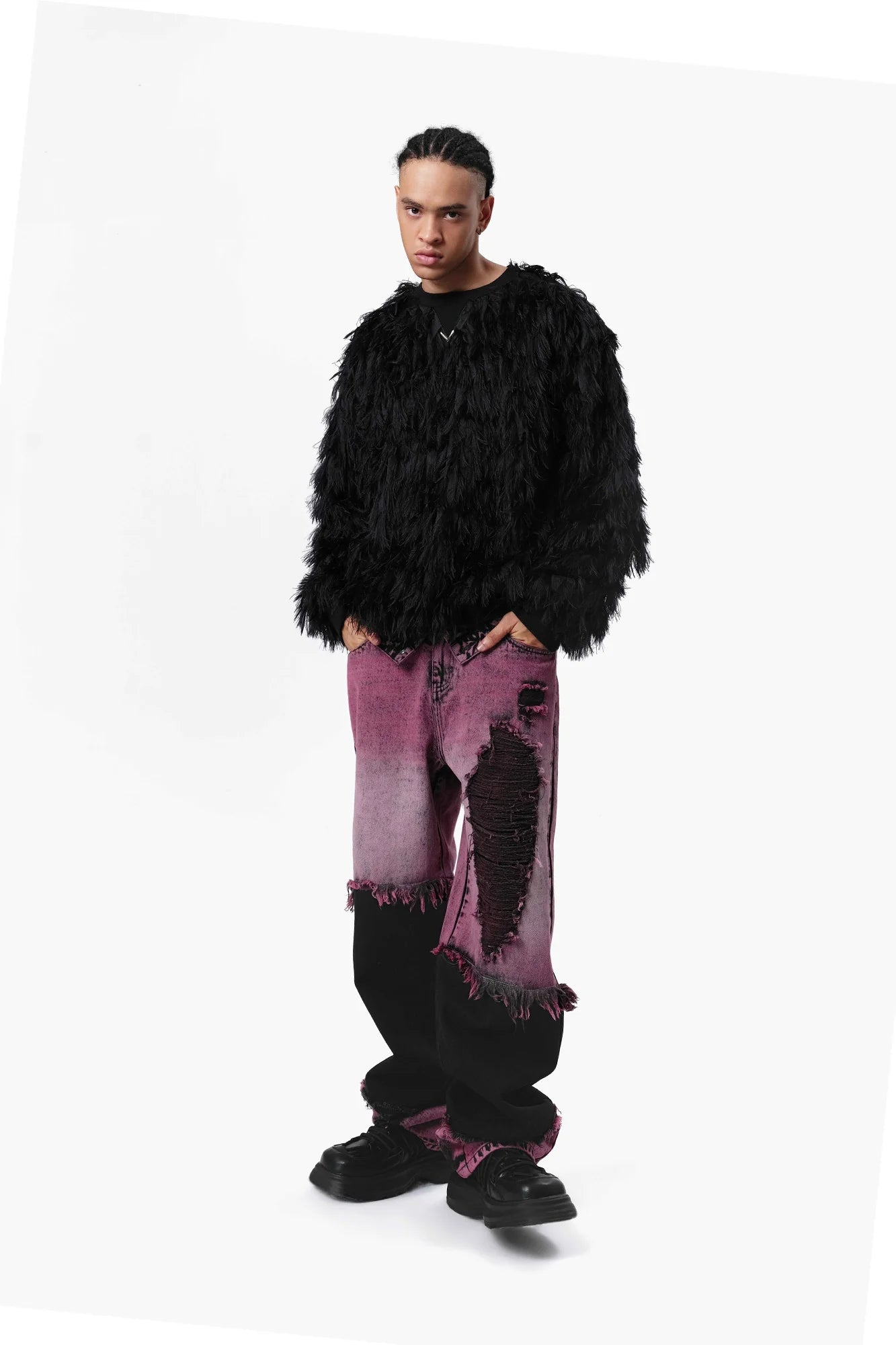 VANN VALRENCE Double-Layer Feathered Crewneck Sweatshirt