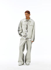VANN VALRENCE Structured Panel Gradient Sleeve Washed Denim Jacket
