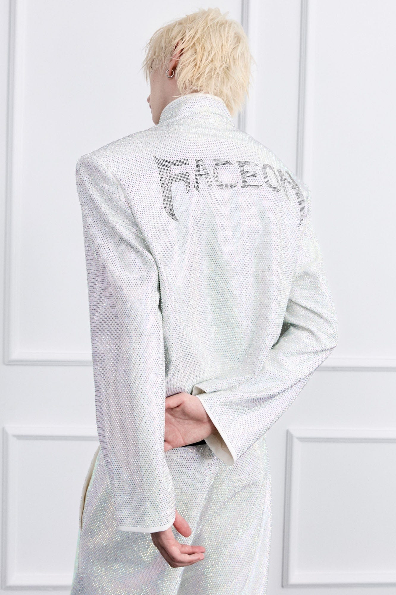 FACEONLAB Iridescent Diamond Mandarin Collar Jacket