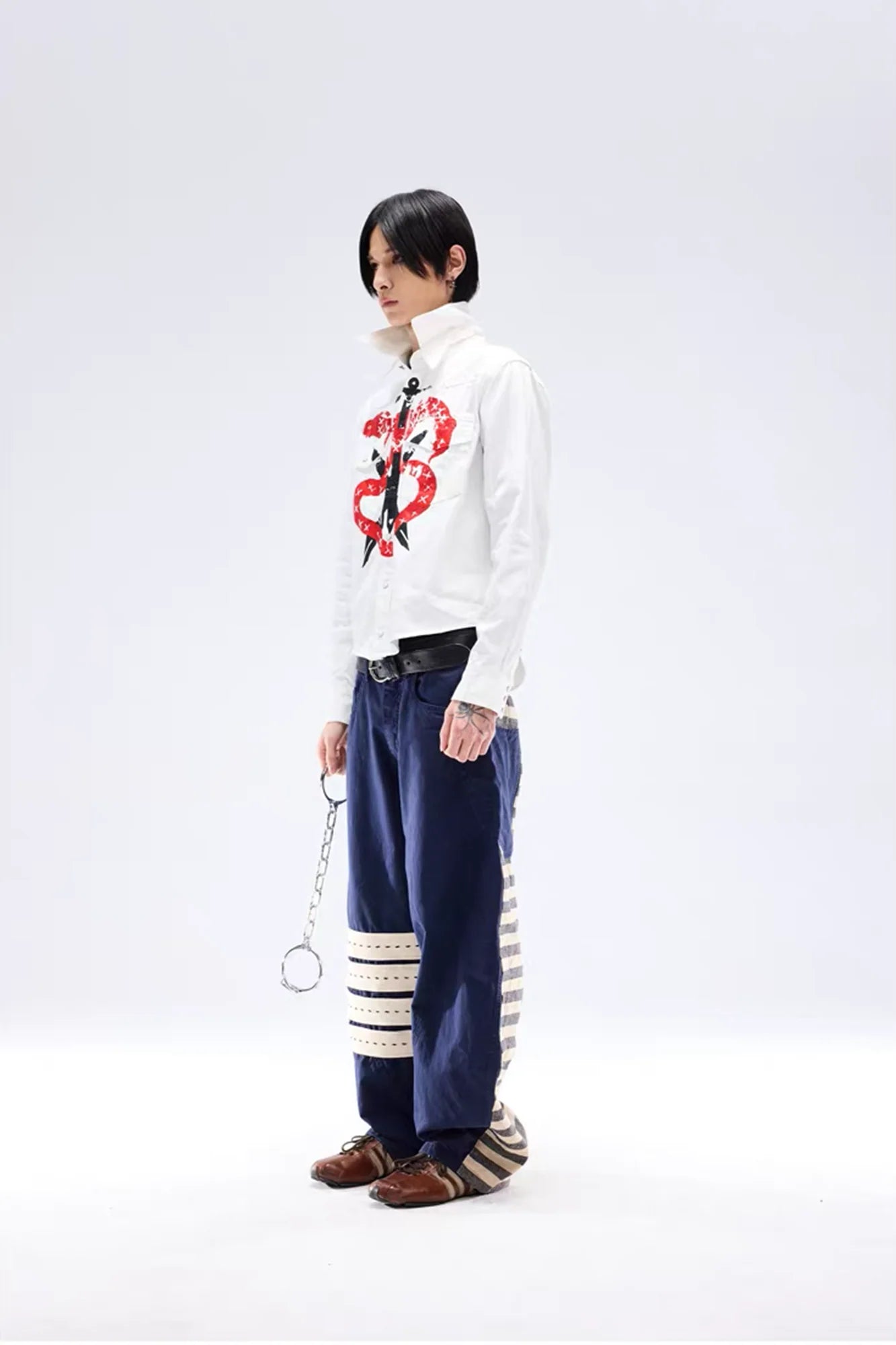 NOTHINGNESS WORLD Snake Graphic Layered-Collar Denim Shirt