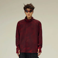 FLYERRER Distressed High-Neck Spliced Long-Sleeve Tee