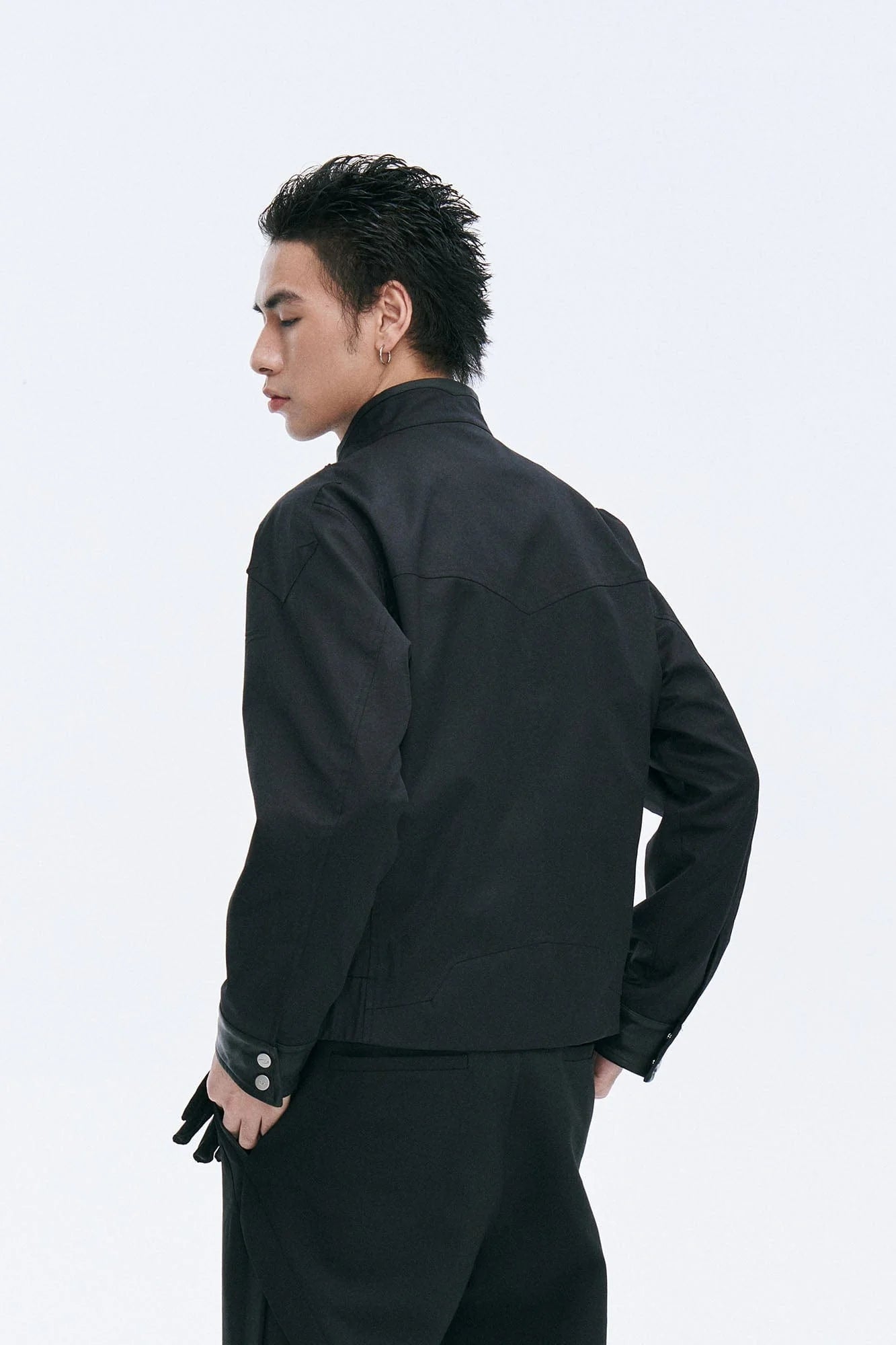 CATSSTAC Leather Panel Stand Collar Jacket