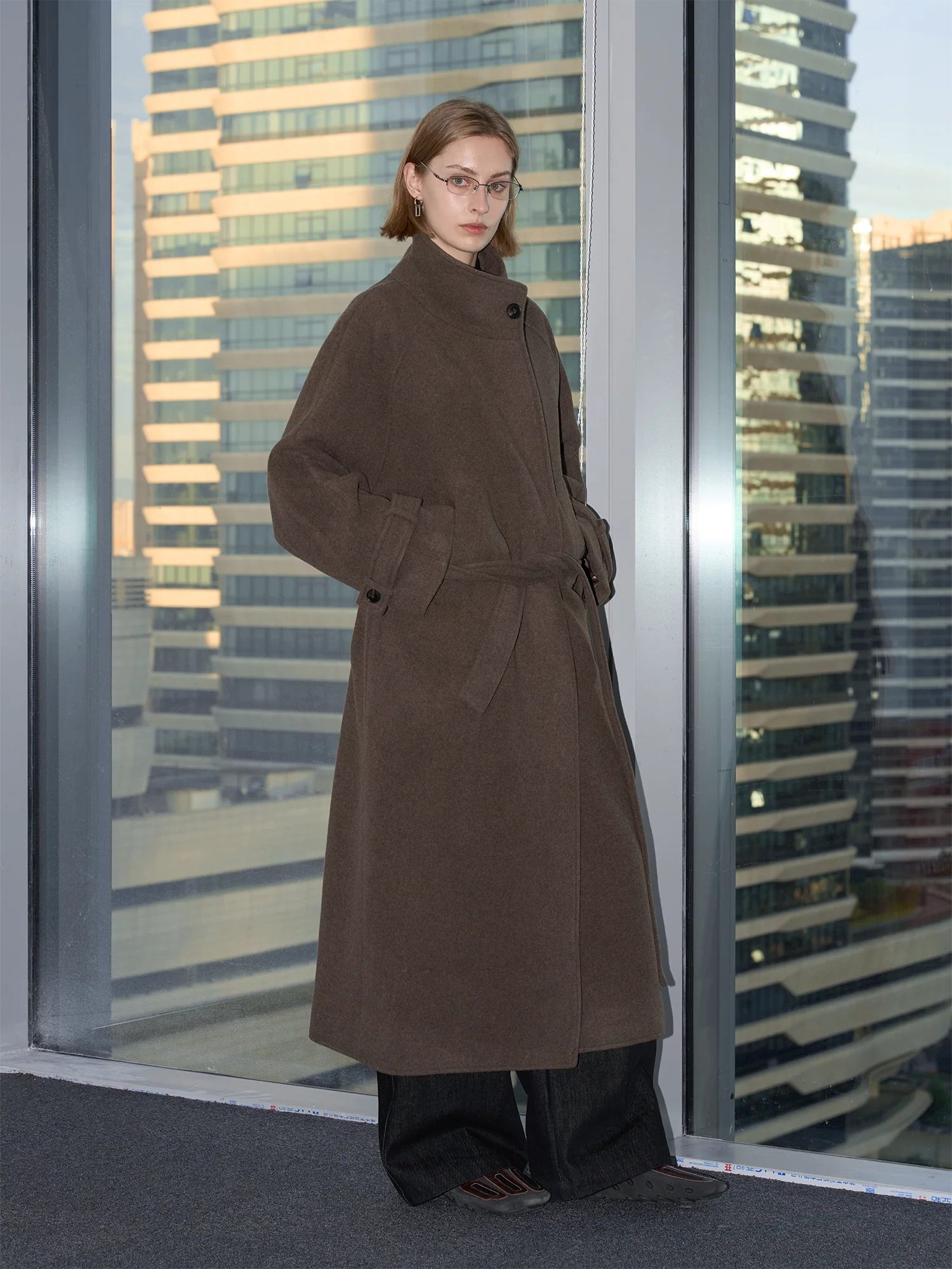 LABELROOM Essential Wool-Blend Funnel Belted Coat