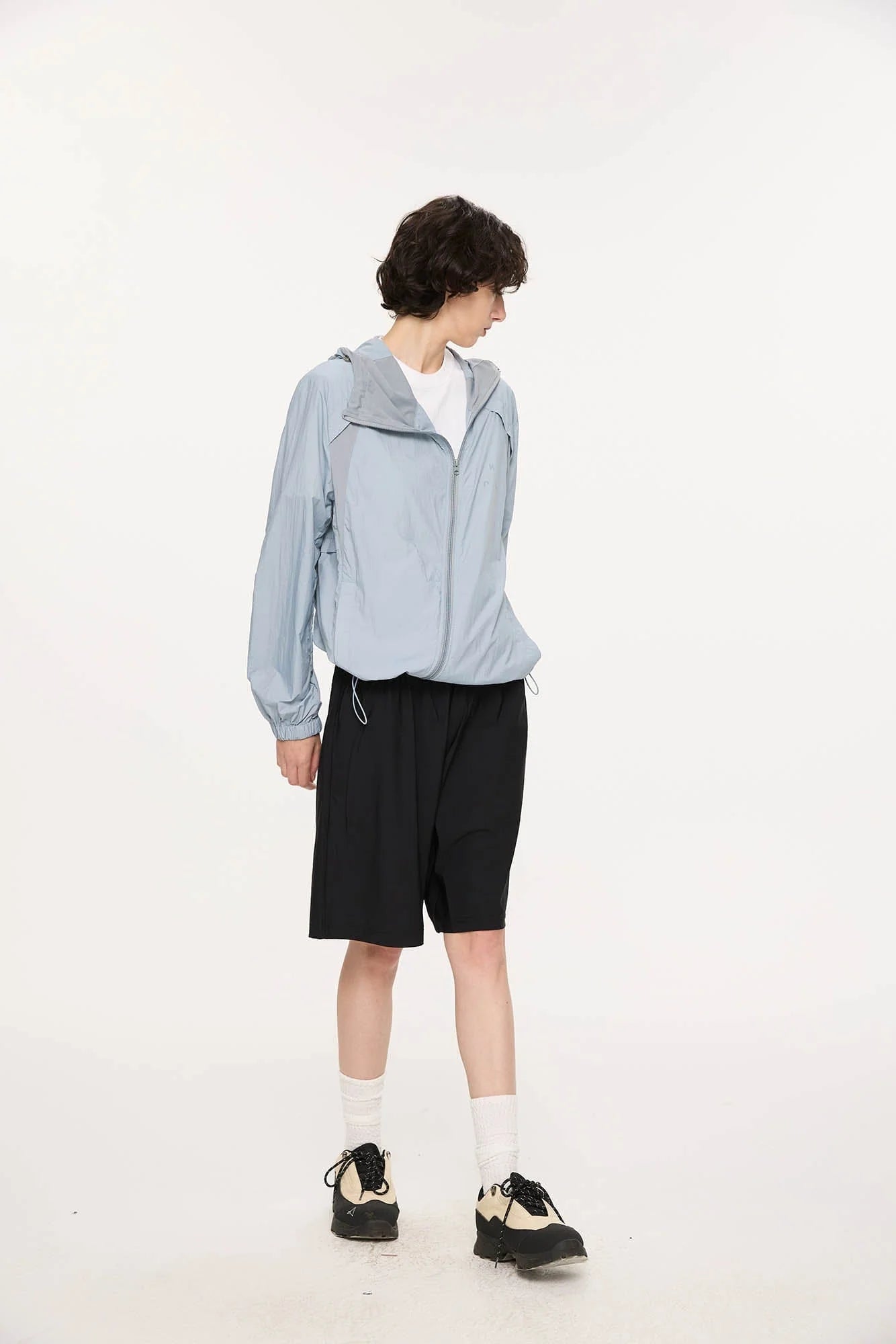 KREATE Asymmetrical Zip Mesh-Paneled UV Protection Hooded Jacket