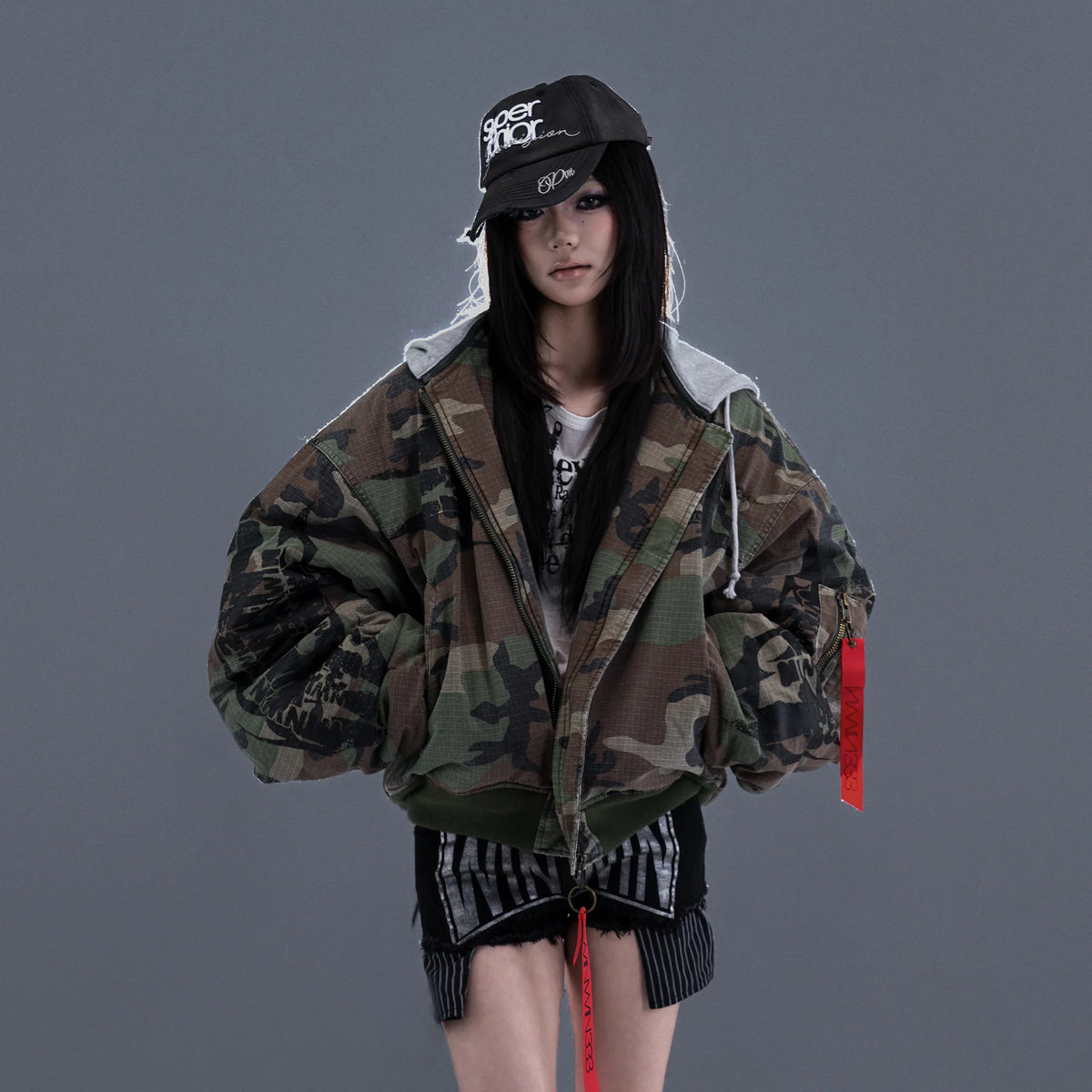 PCCVISION Detachable-Hood Camo Bomber