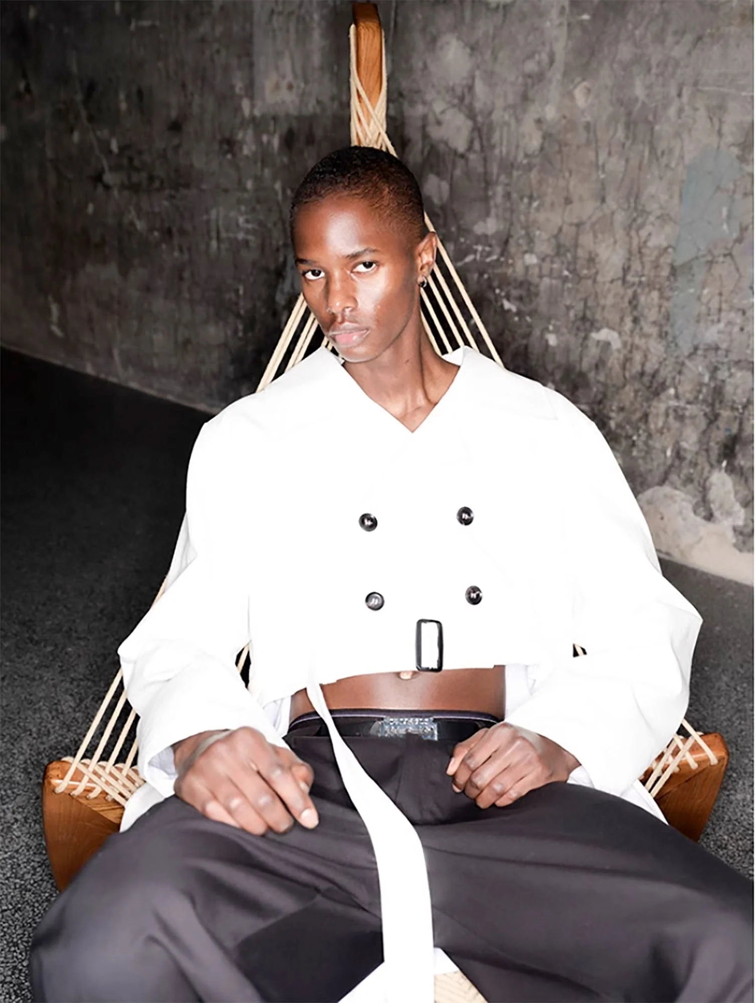 TRIANGLE PROJECT Cropped Asymmetrical Double-Breasted Cropped Jacket