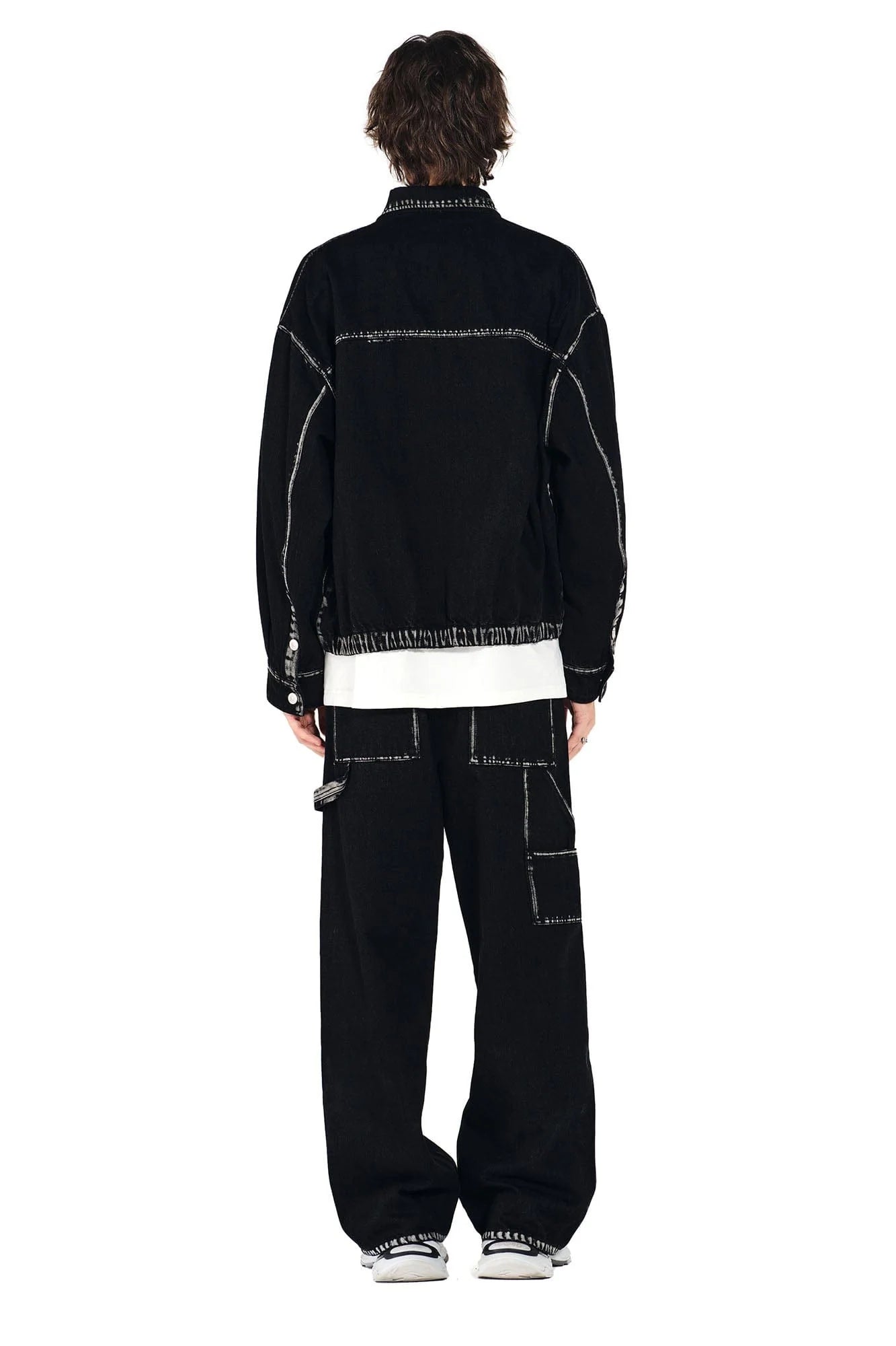 OVERLAPS Contrast Brushstroke Trim Double-Knee Jeans
