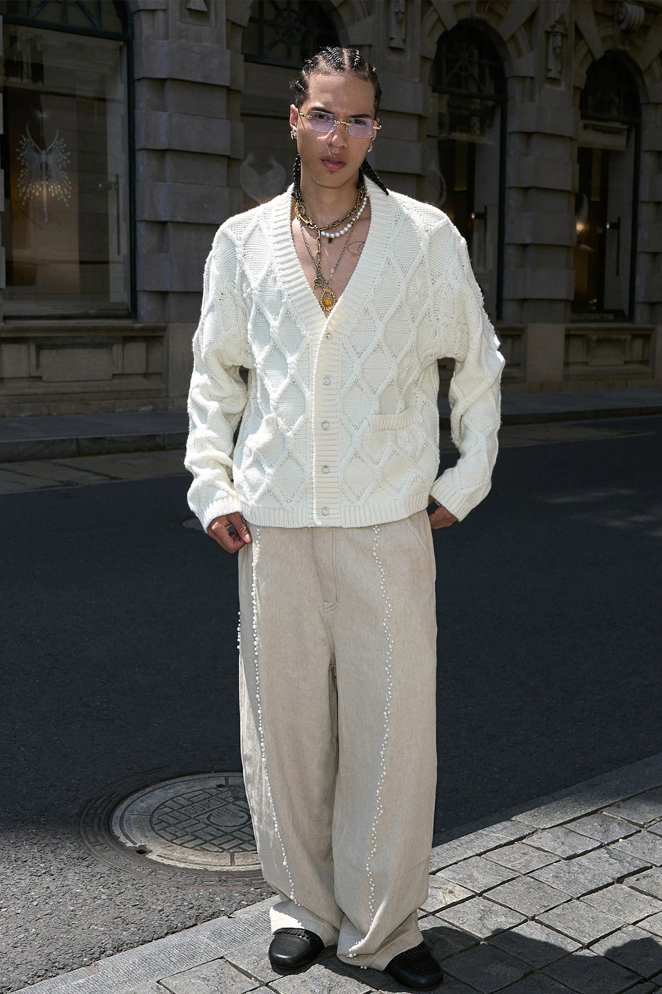 STEEPC Lattice Pearl-Stitched Wool-Blend Cardigan