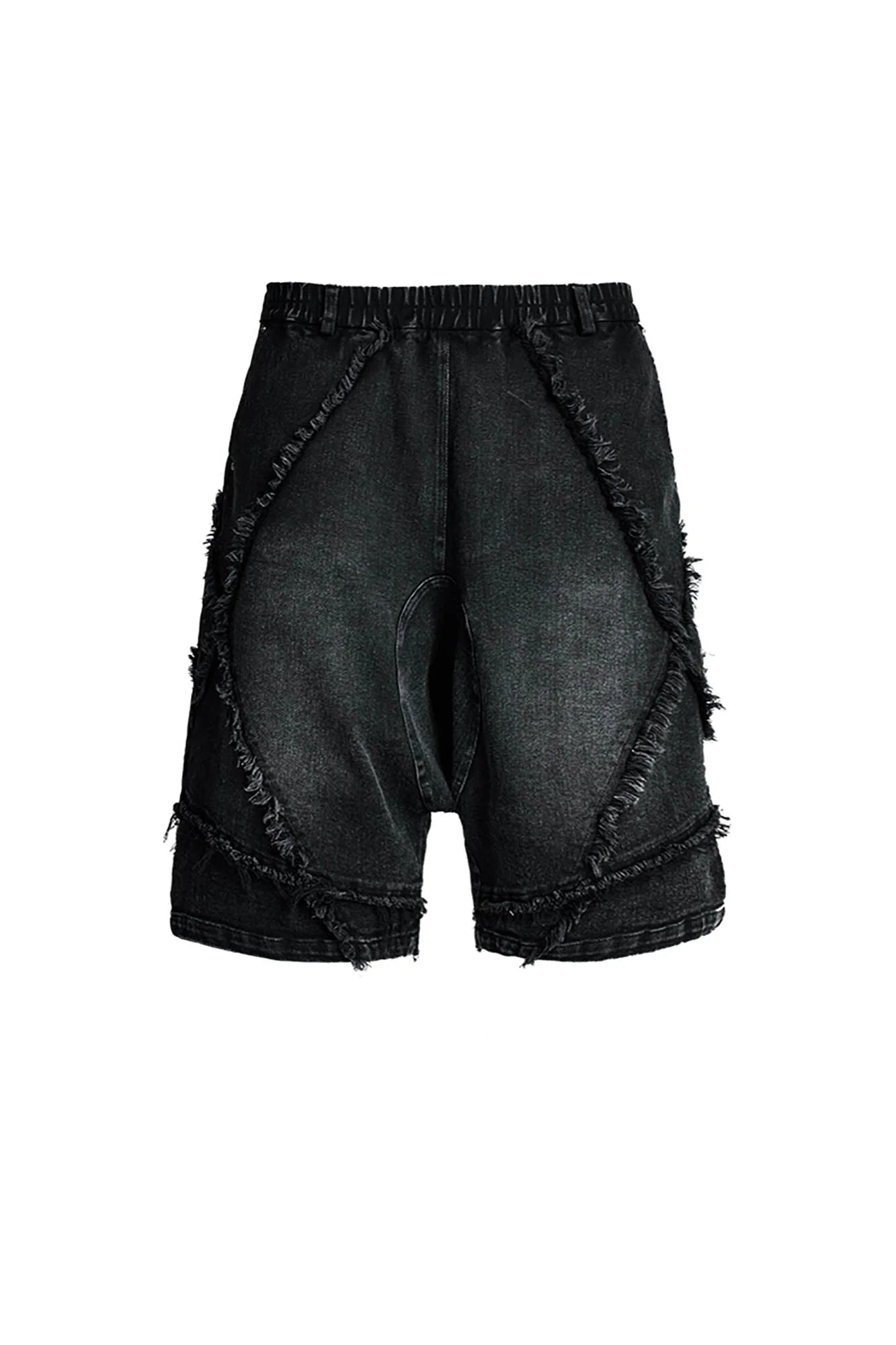 SSIN7 Washed Frayed Spliced Denim Shorts