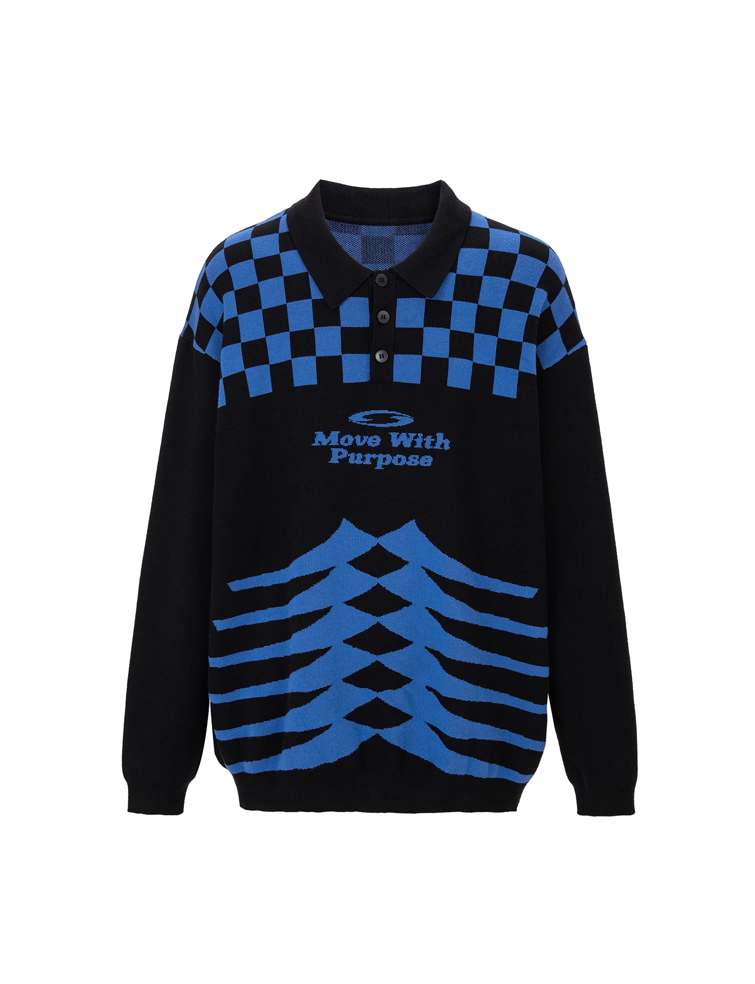 F2CE Slogan Contrast Checkerboard Jacquard Knit Polo