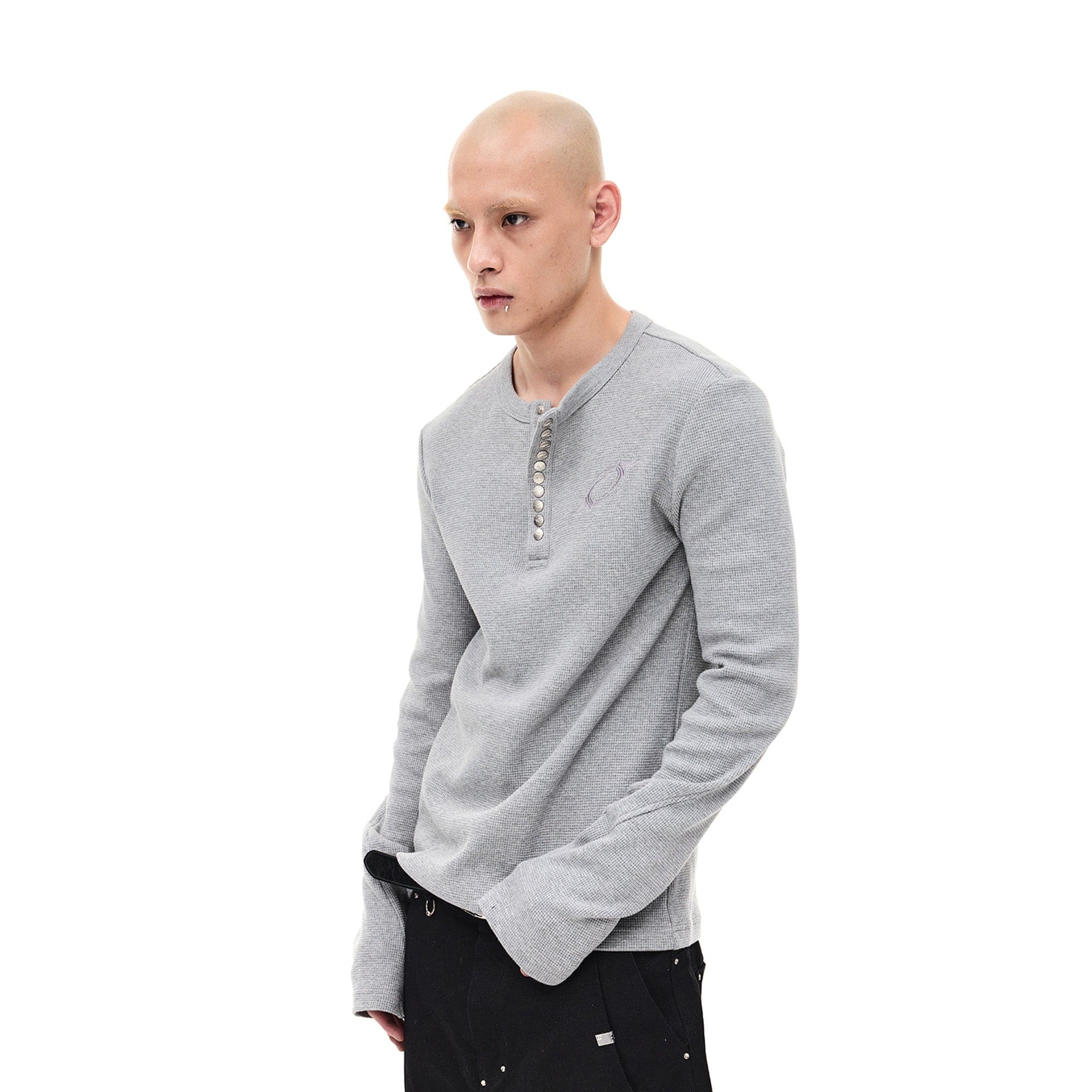 WHISTLEHUNTER Waffle-Knit Snap Henley Long-Sleeve Tee