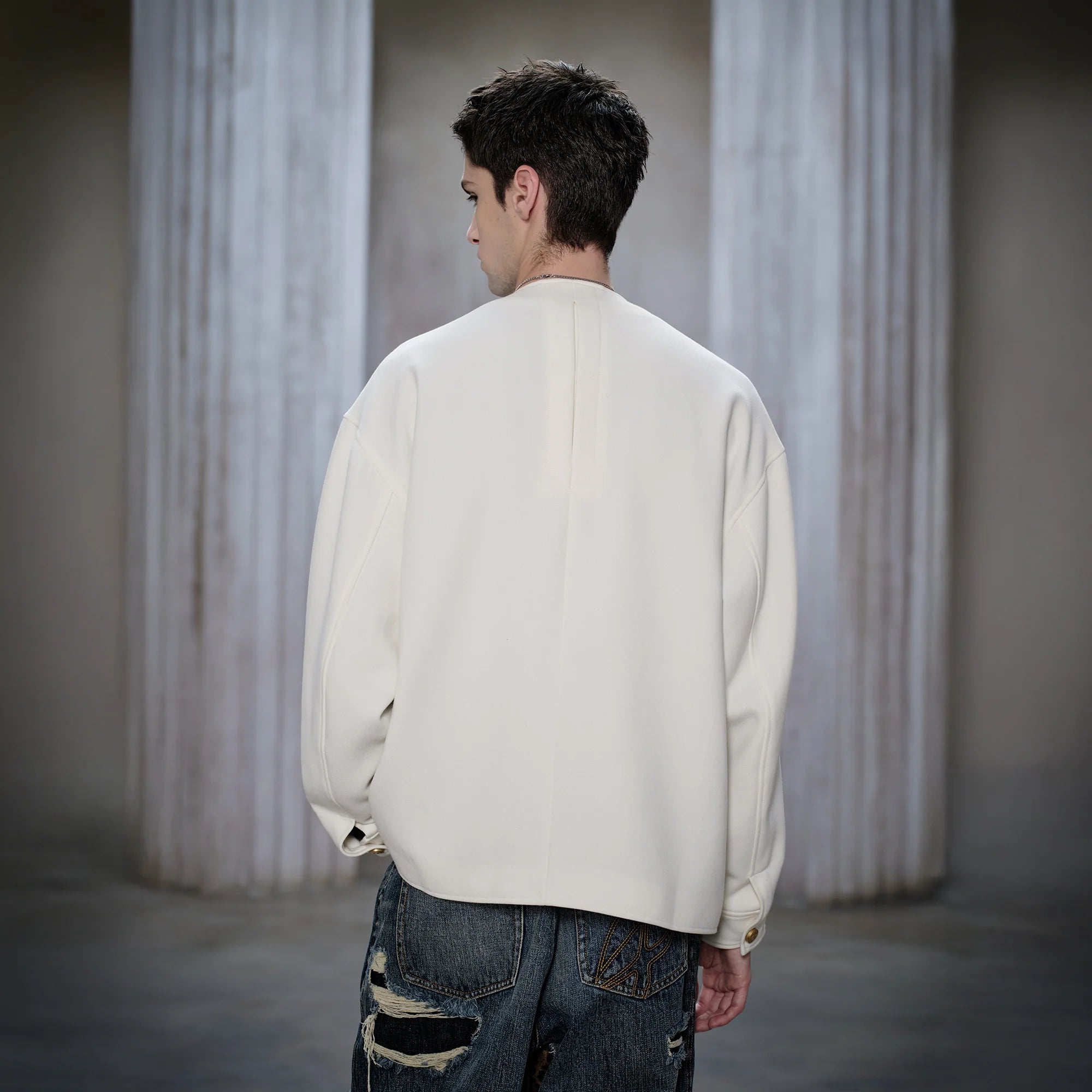 FACEONLAB Badge-Patch Crew-Neck Oversized Jacket