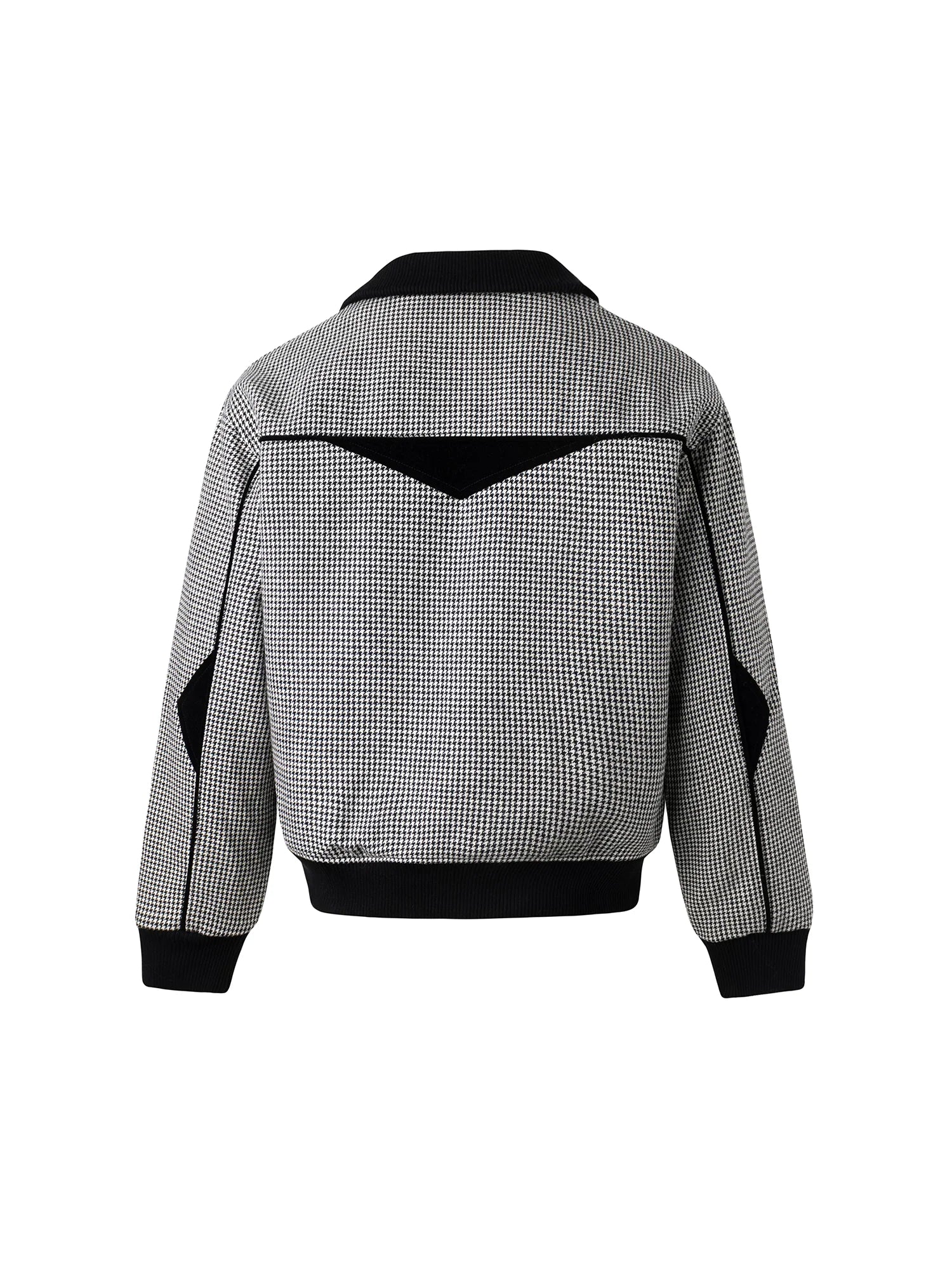 ESAIAS Houndstooth Panel Stand Collar Wool-Blend Jacket