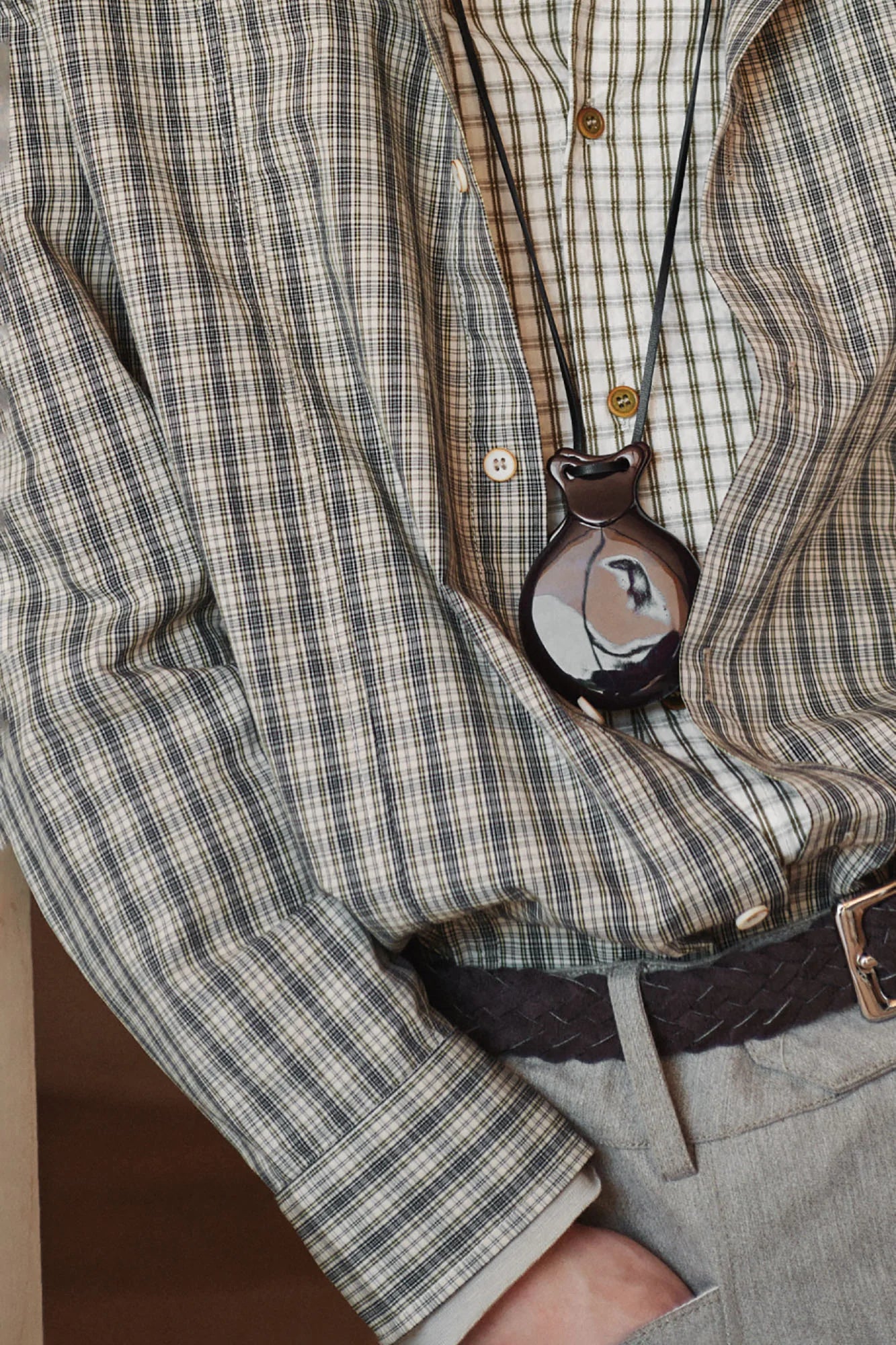 GONGHE REPUB Faux Layered Collar Plaid Shirt
