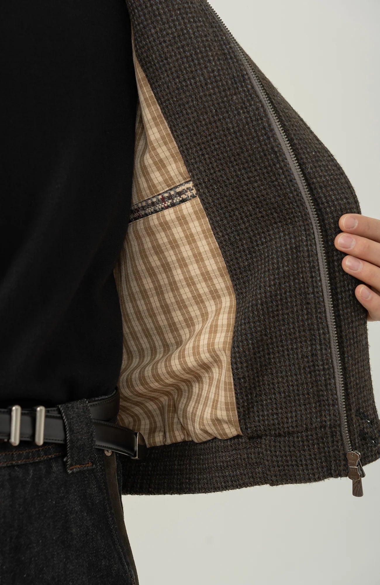 MOITIEDEPETALE Plaid Panels Wool-Blend Jacket