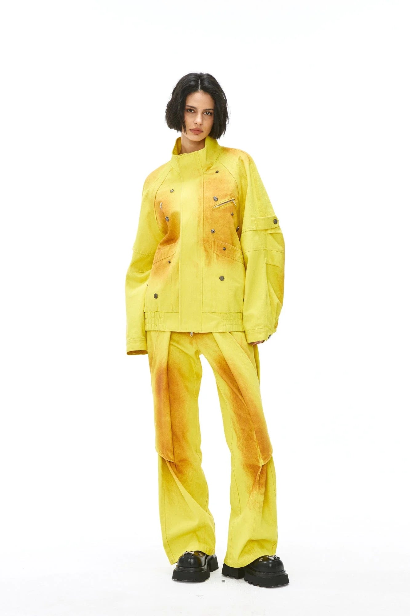 VANN VALRENCE Dye-Washed Convertible Wide-Leg Pants