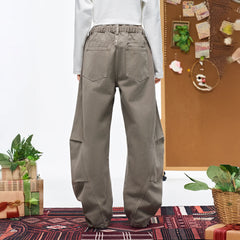 OVERLAPS Washed Drawstring Barrel-Leg Utility Pants