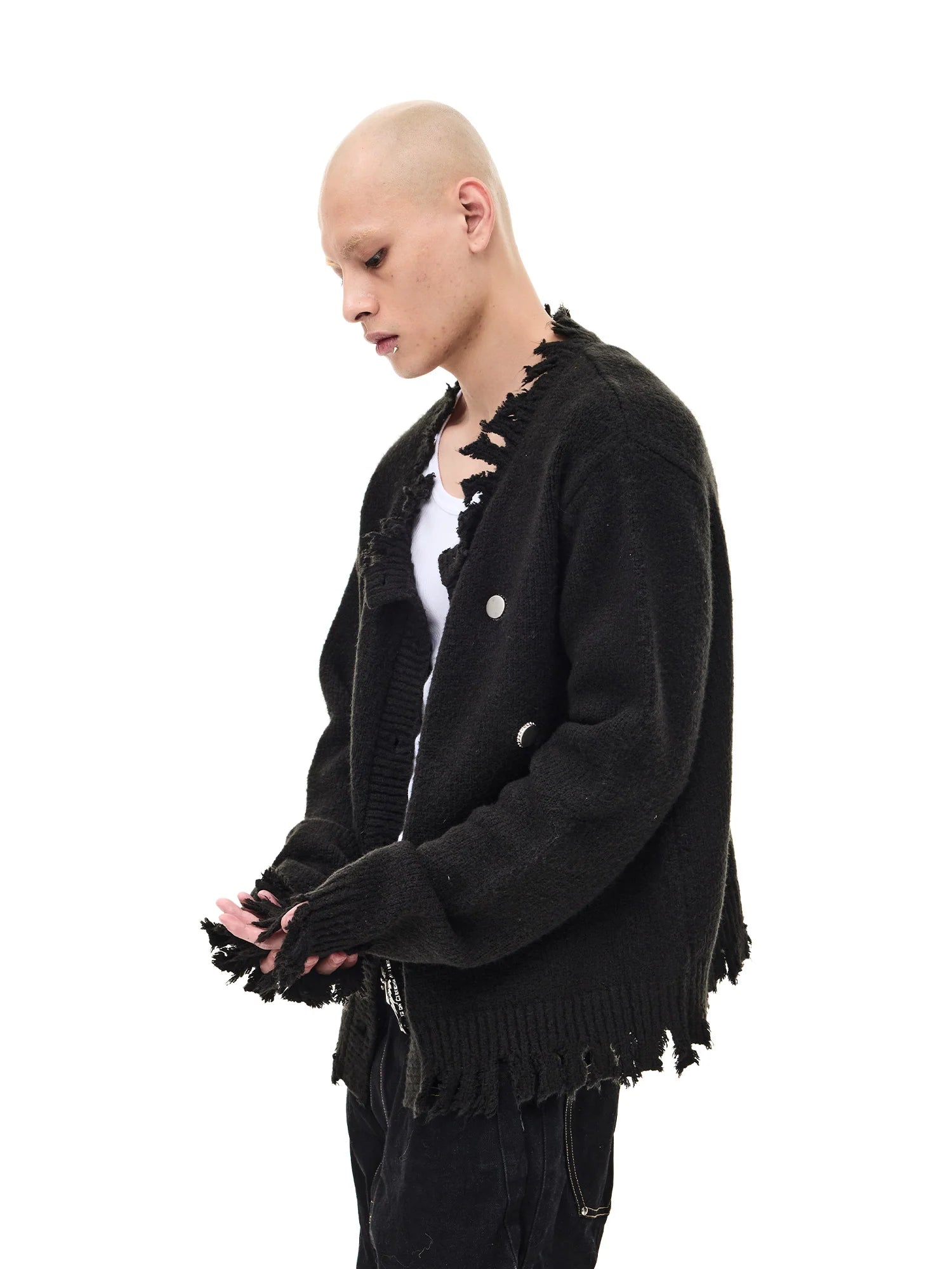 WHISTLEHUNTER Distressed Frayed-Edge Badge Cardigan