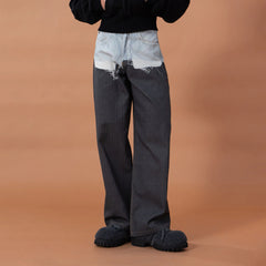 CLP Denim-Waist Pinstripe Straight-Leg Pants
