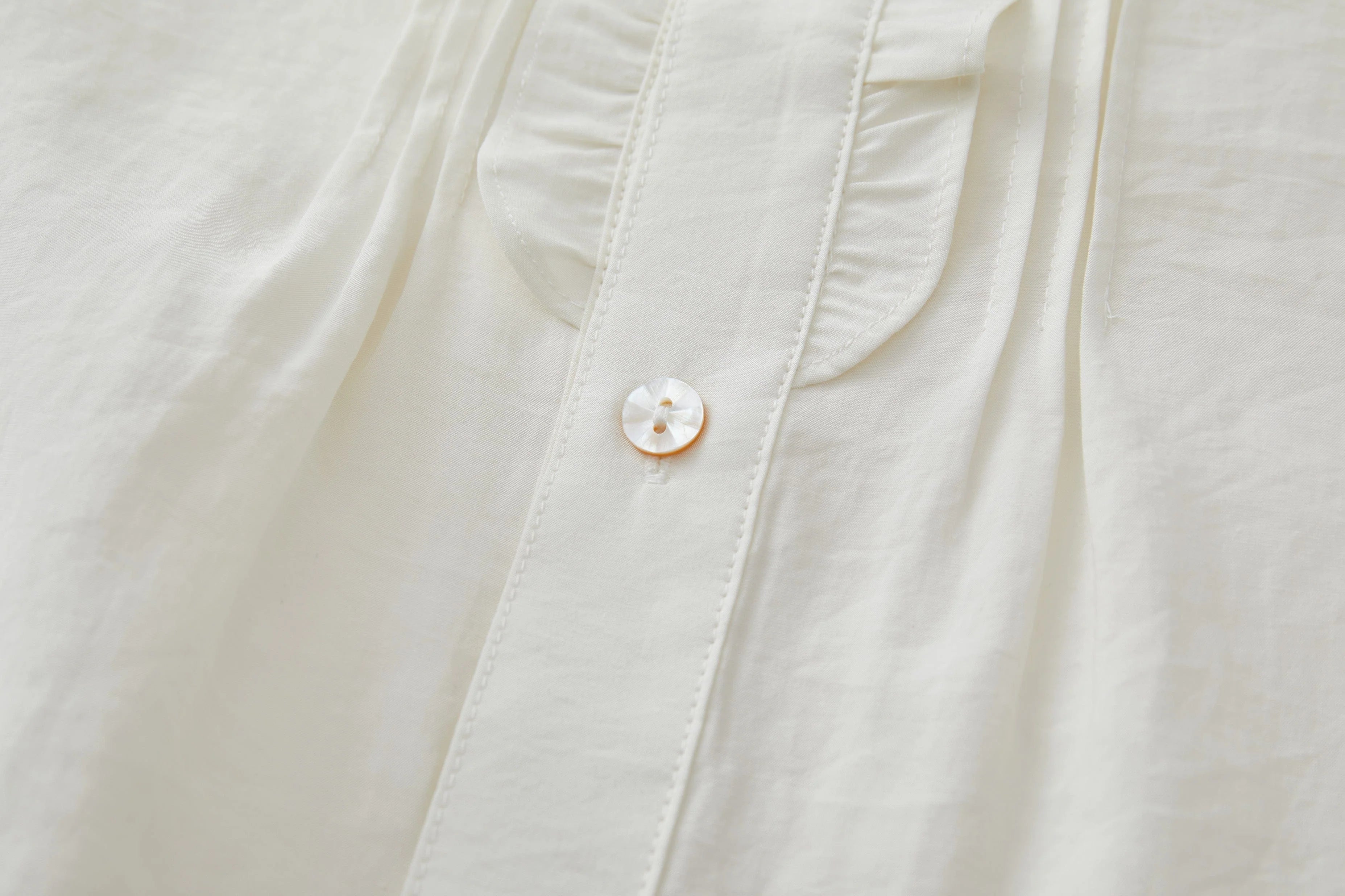 OPICLOTH Retro Pintuck Ruffle Modal Blend Half Shirt