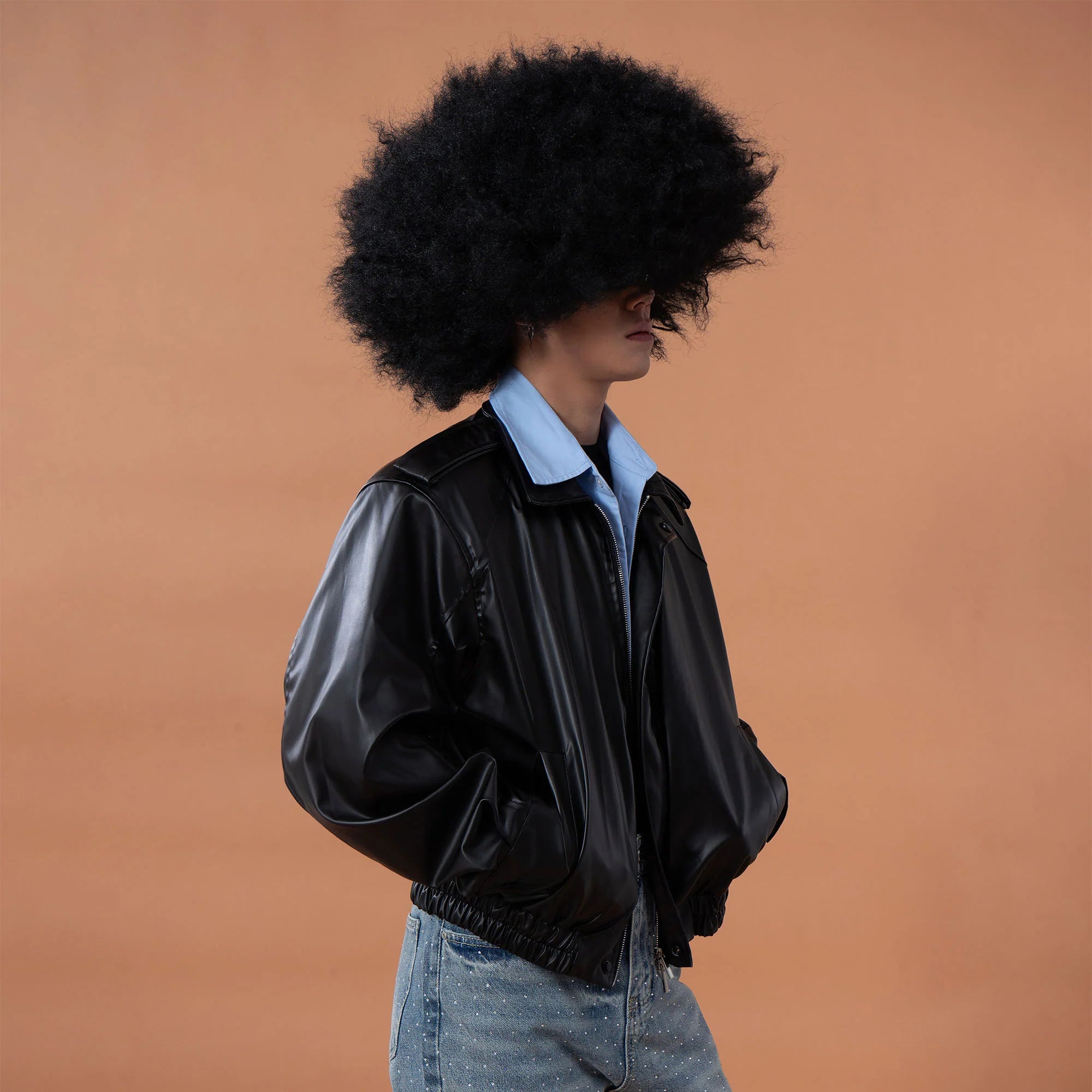 CLP Contrast Layer PU Cropped Moto Jacket